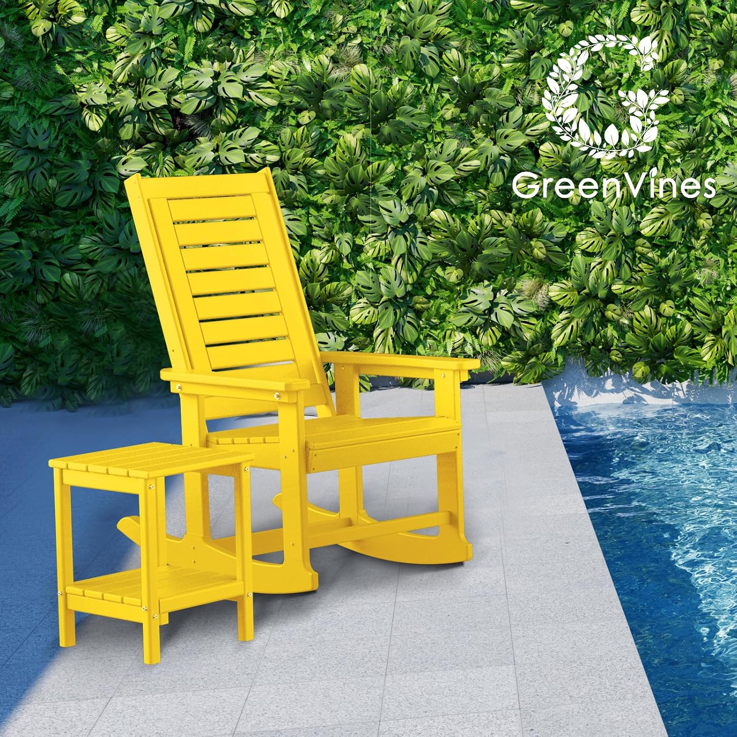 GREENVINES Outdoor Rocking Chairs | Set of 2 | Porch Rocker | HDPE Plastic | Black | Oversized Rockers | High Back | Big & Tall | Ladder Back | for Patio Outside Backyard Balcony Garden