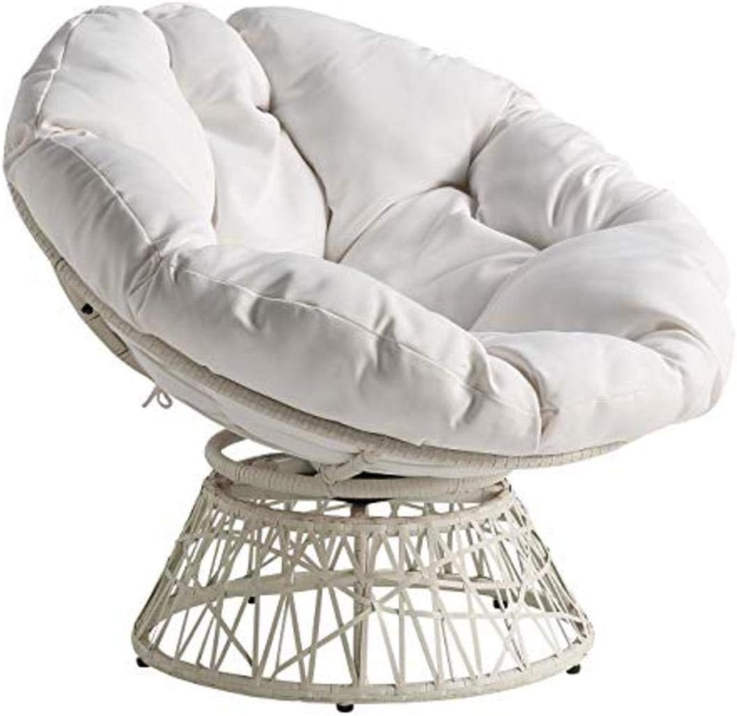 OSP Home Furnishings Wicker Papasan Chair with 360-Degree Swivel, Brown Frame with Brown Cushion