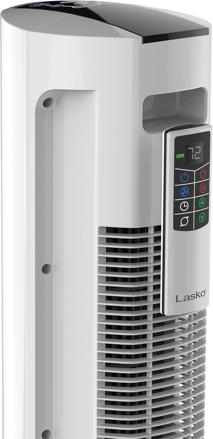 Lasko Oscillating All Season Tower Fan and Space Heater in One for Home with Adjustable Thermostat, Tip-Over Switch, 4 Fan Speeds, 3 Heat Settings and Remote Control, 42 Inches, 1500W, Gray, FH515