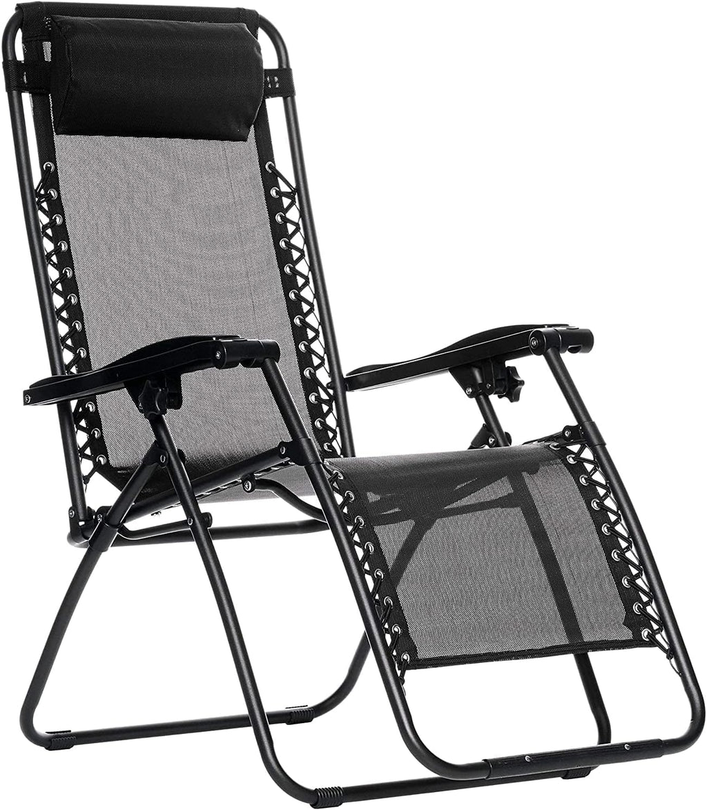 Basics Outdoor Textilene Adjustable Zero Gravity Folding Reclining Lounge Chair with Pillow, 26", Navy Blue