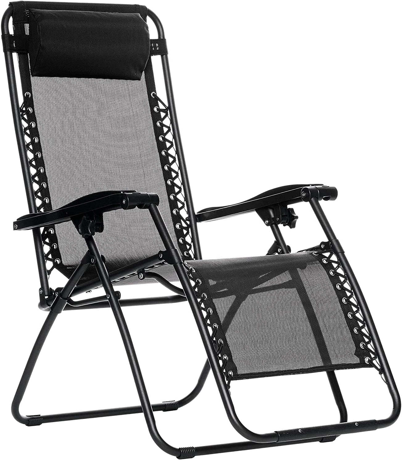 Basics Outdoor Textilene Adjustable Zero Gravity Folding Reclining Lounge Chair with Pillow, 26", Navy Blue