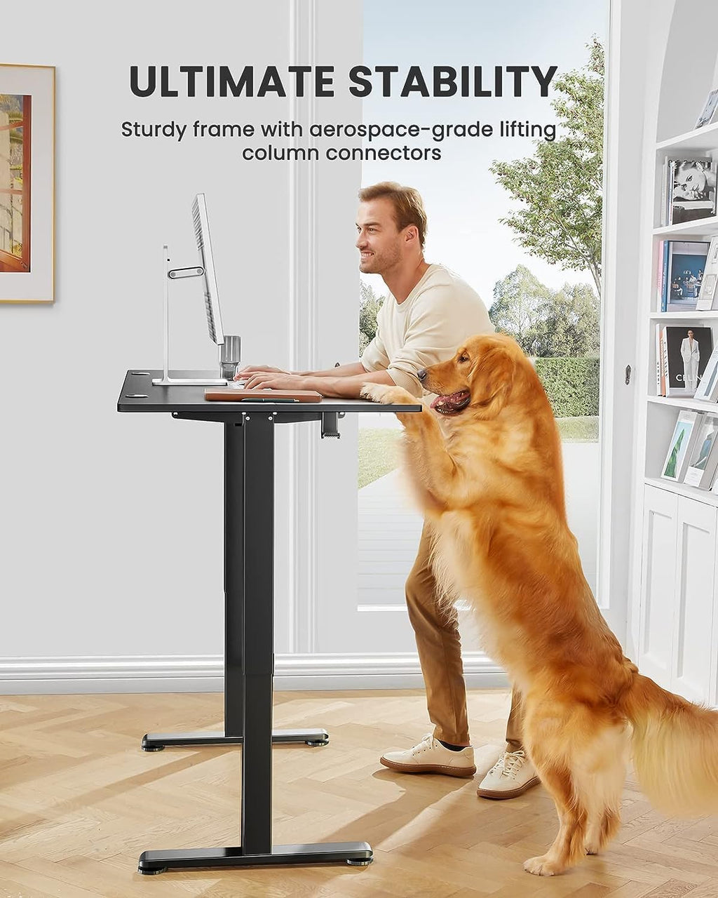ErGear Height Adjustable Electric Standing Desk, 40 x 24 Inches Sit Stand up Desk, Memory Computer Home Office Desk (Light Vintage Brown)