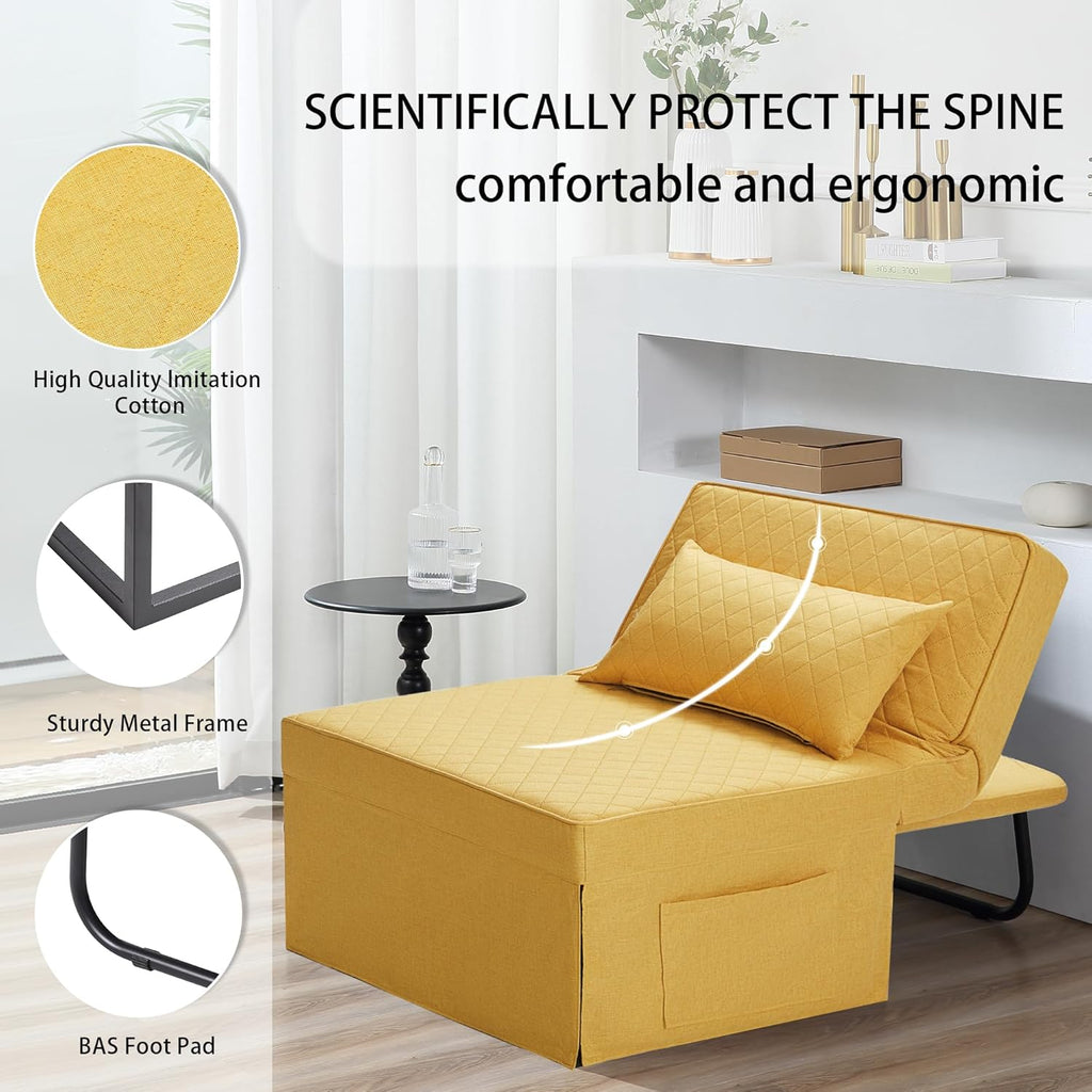 Sofa Bed, 4 in 1 Multi-Function Folding Ottoman Breathable Linen Couch Bed with Adjustable Backrest Modern Convertible Chair for Living Room Apartment Office