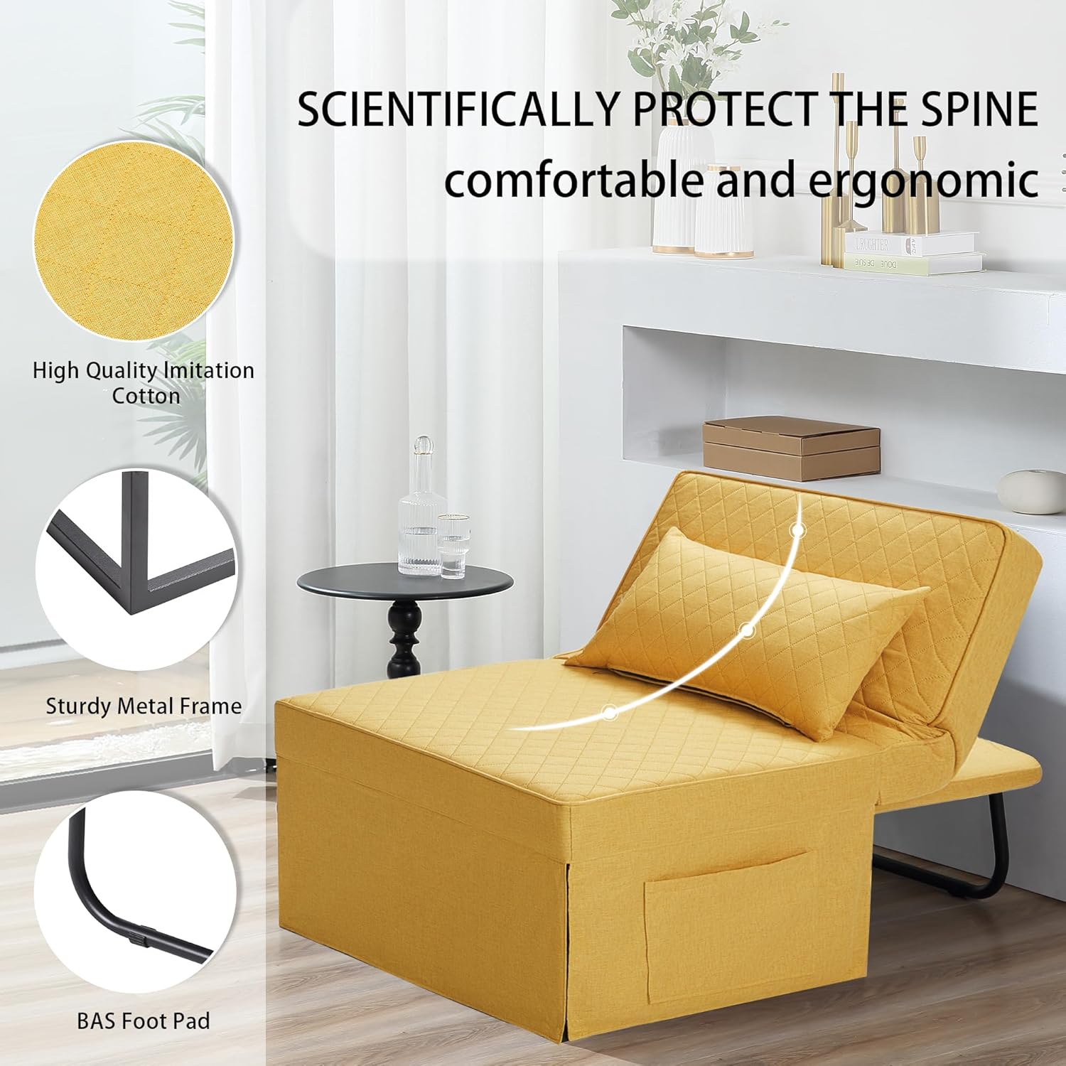 Sofa Bed, 4 in 1 Multi-Function Folding Ottoman Breathable Linen Couch Bed with Adjustable Backrest Modern Convertible Chair for Living Room Apartment Office