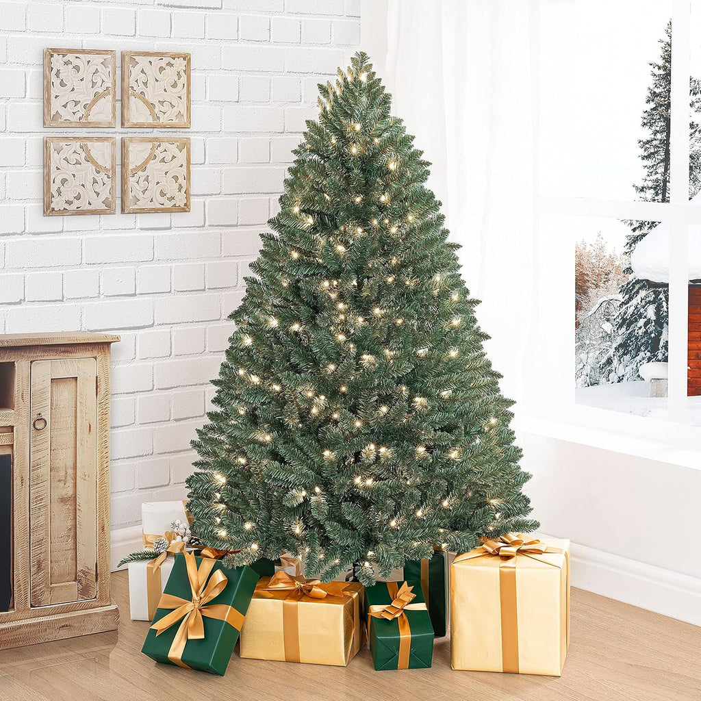 Naomi Home 6.5ft Rustic Christmas Tree with Lights, Realistic Classic Prelit with 2595 Branch Tips, 600 Warm Lights and Metal Stand, Aritificial Tree
