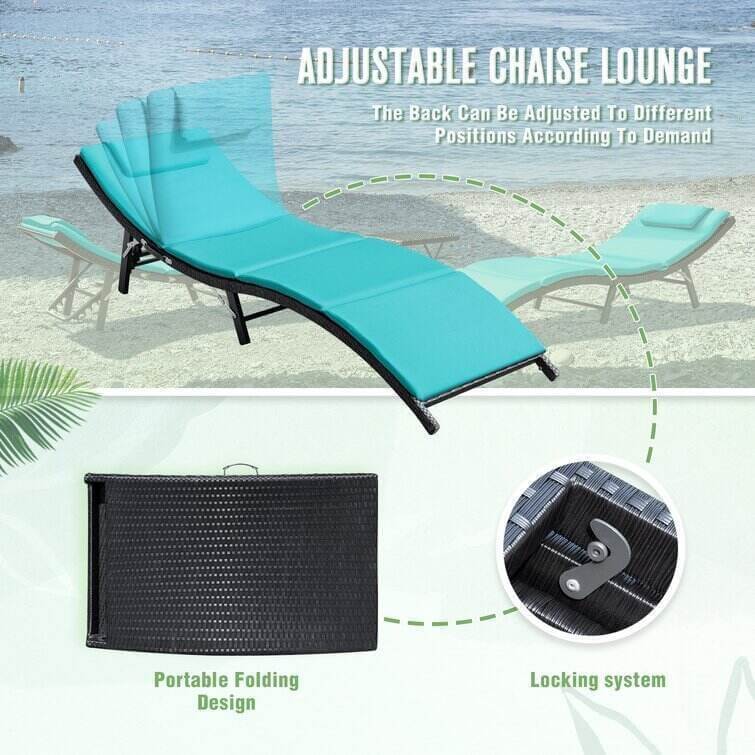 Outdoor Wicker Chaise Lounge - Set of 2 with Table