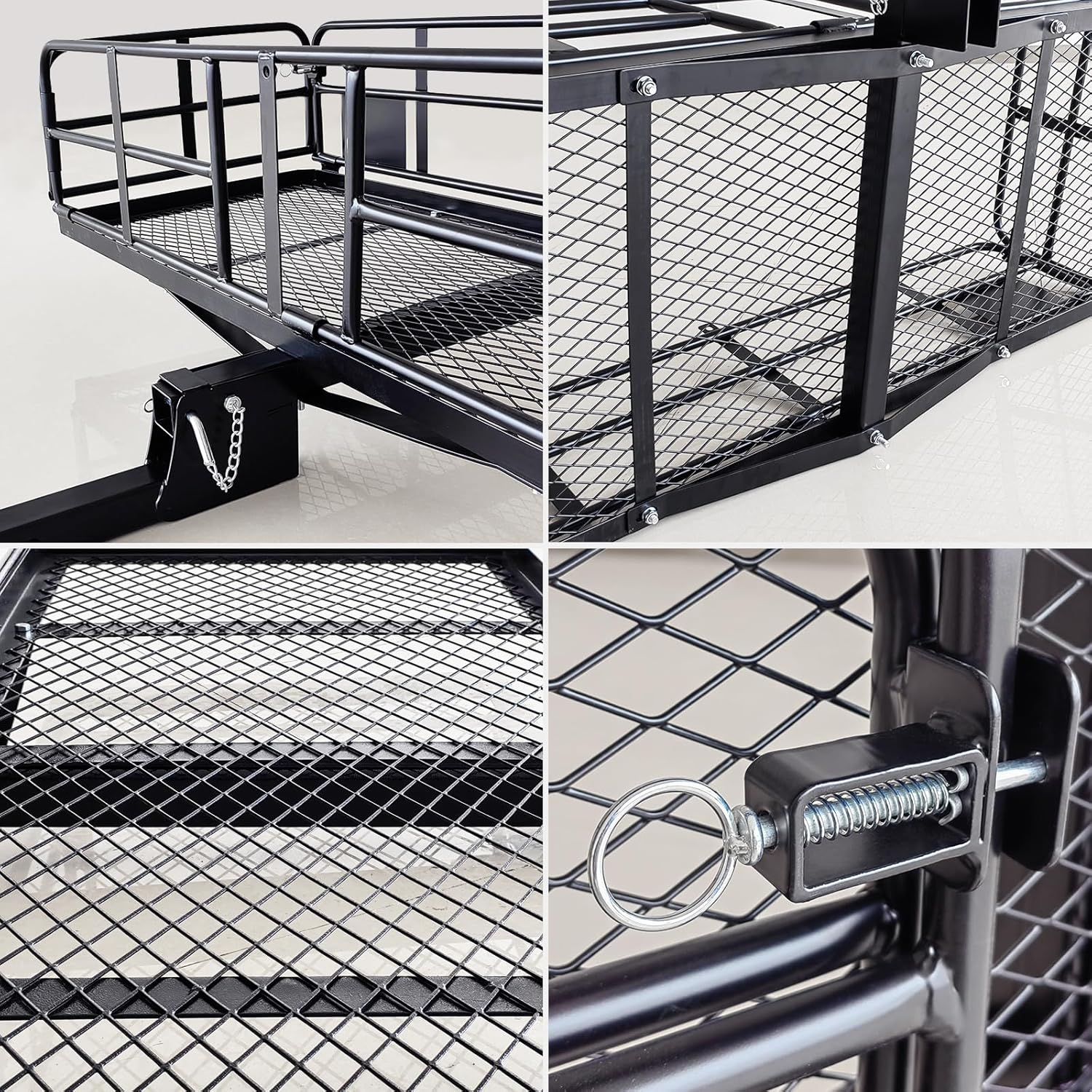 MeeFar High Rail Trailer Folding Hitch Mount Cargo Carrier Basket 60" X 24" X 14"+Waterproof Cargo Bag 20 cu ft(59" 24" 24"), Capacity of 500 Lbs with Hitch Stabilizer, Net, Lock and Straps