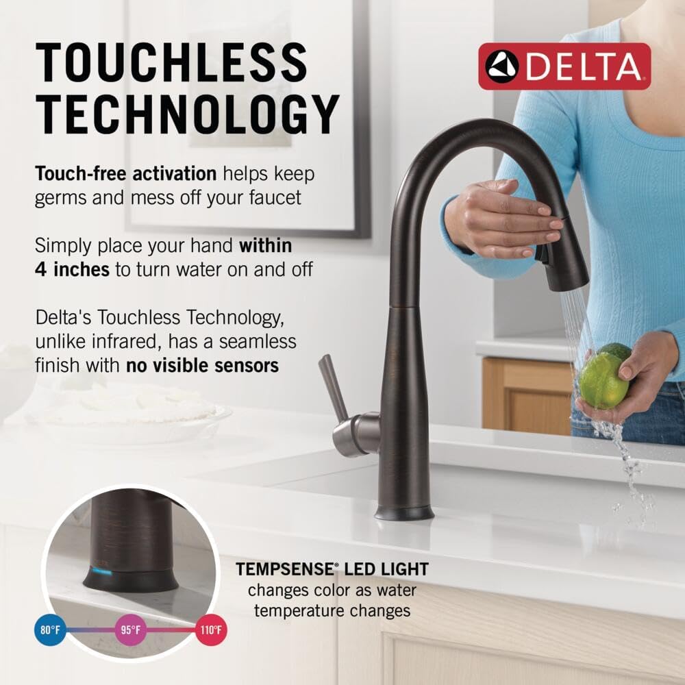 Delta Essa Touchless Kitchen Faucet with Touch Technology, Brushed Nickel Kitchen Sink Faucet with Pull Down Sprayer, Single Hole, Arctic Stainless 9113TL-AR-DST