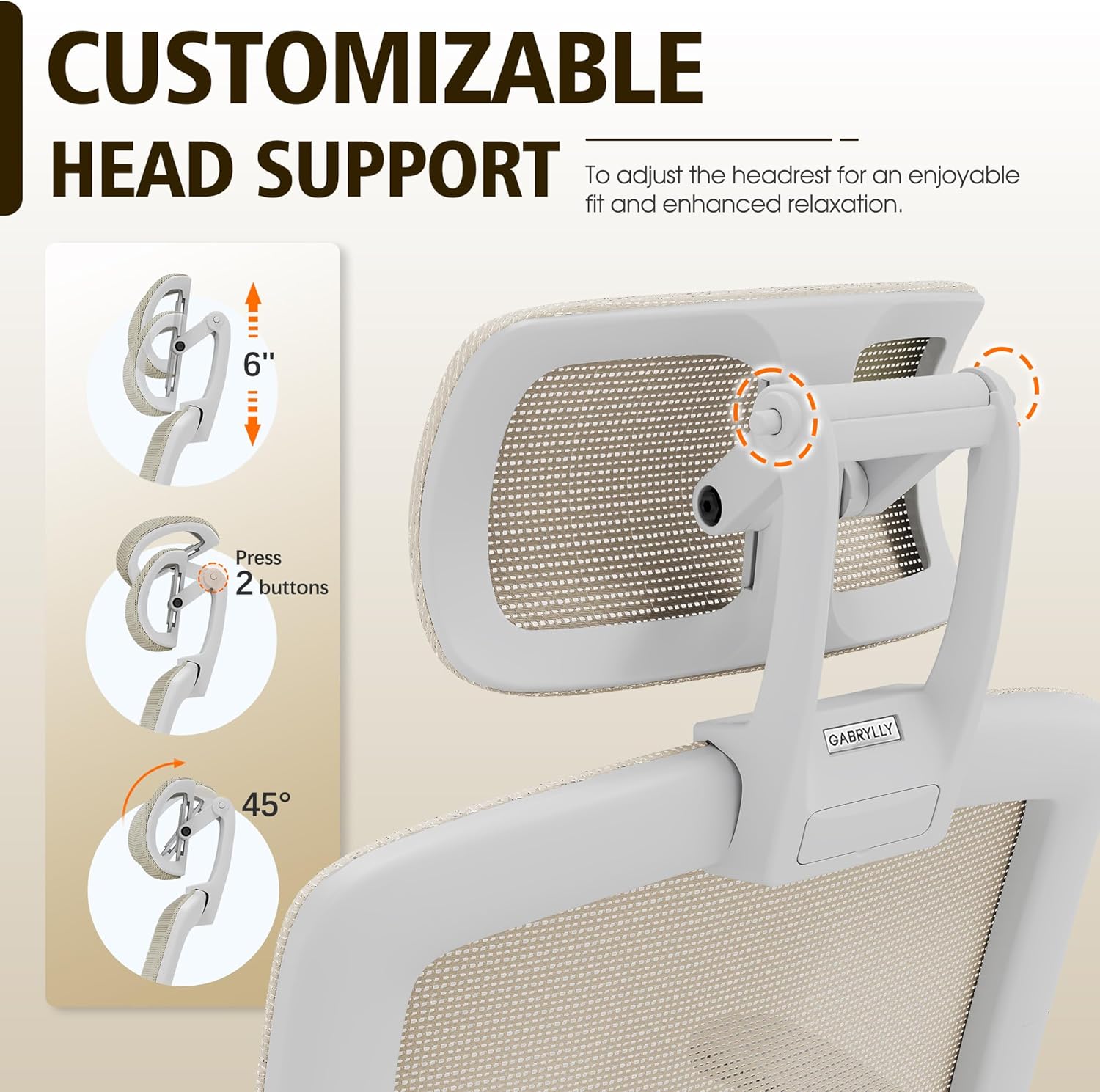 GABRYLLY Ergonomic Office Chair, High Back Home Desk Chair with Headrest, Flip-Up Arms, 90-120° Tilt Lock and Wide Cushion, Big and Tall Mesh Chairs for Man Woman, Grey Task Chair