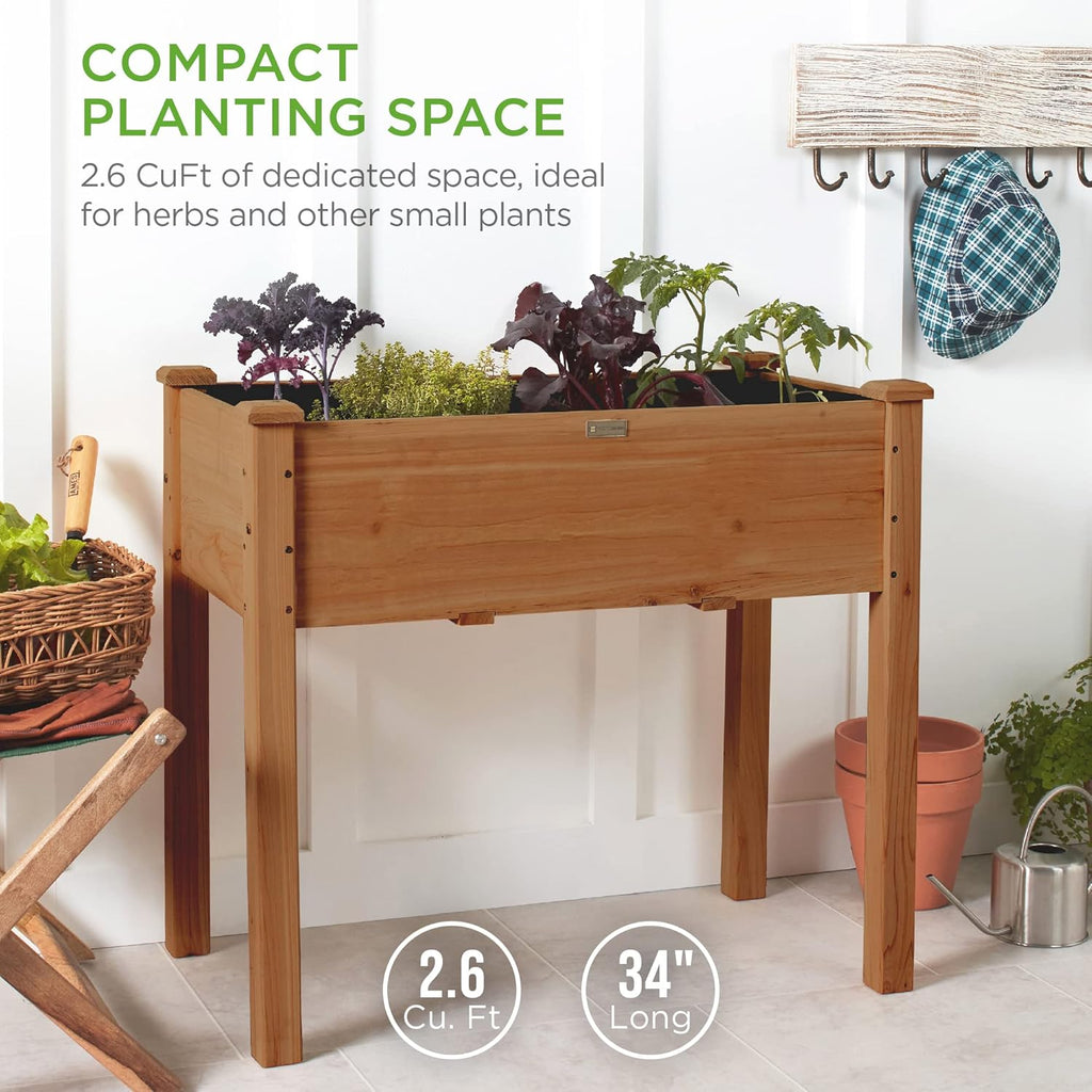 Best Choice Products 72x23x30in Raised Garden Bed, Elevated Wood Planter Box Stand for Backyard, Patio, Balcony w/Divider Panel, 6 Legs, 300lb Capacity - Natural