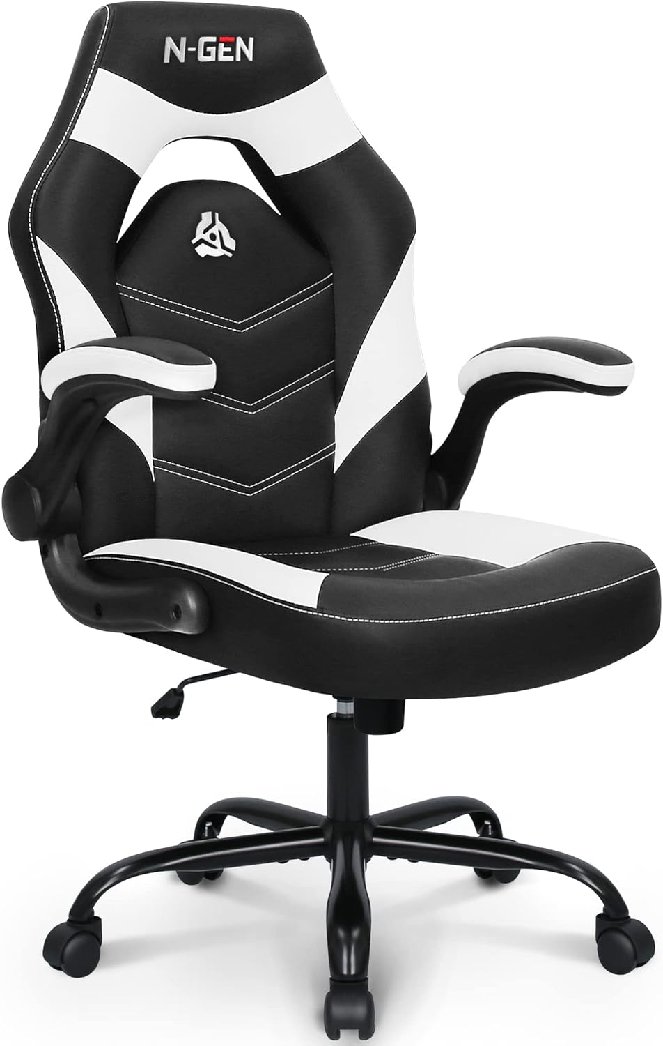 N-GEN Video Gaming Computer Chair Ergonomic Office Chair Desk Chair with Lumbar Support Flip Up Arms Adjustable Height Swivel PU Leather Executive with Wheels for Adults Women Men (Pink)