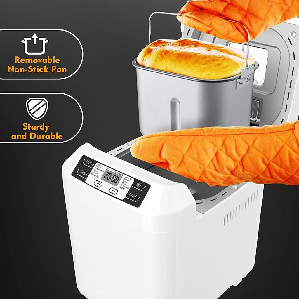 Bread Machine,with 12 Presets,Gluten-Free Setting,Auto Fruit Nut Dispenser & Nonstick Pan,2 Loaf Sizes,13H Reserve & 1H Keep Warm (White)