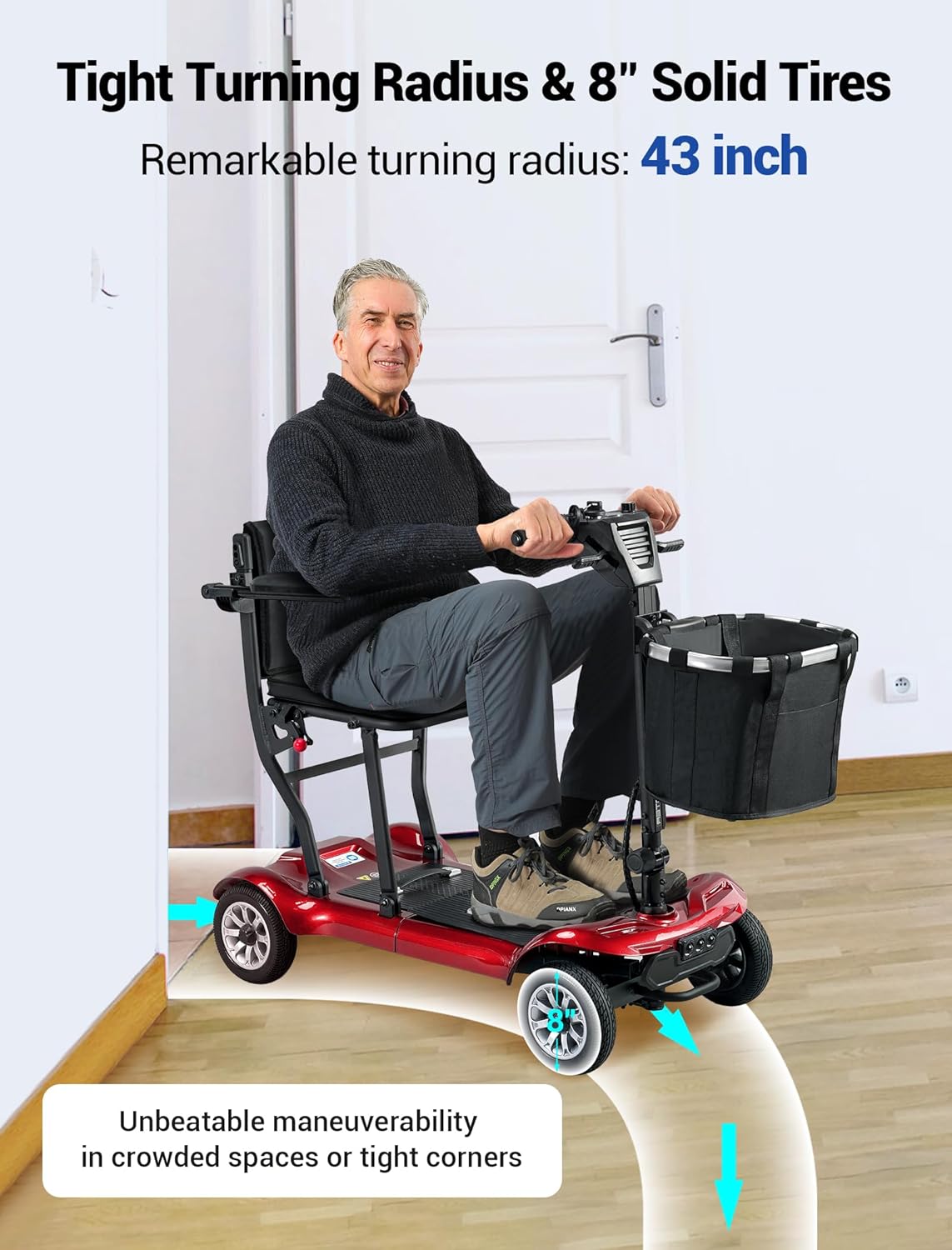 4 Wheel Mobility Scooter, Electric Mobility Scooter for Adults, Driving 22 Miles, Airlines Approved, Foldable Scooter w/249WH*2 Batteries Charger Under Seat Storage Dustproof Cover (Blue)