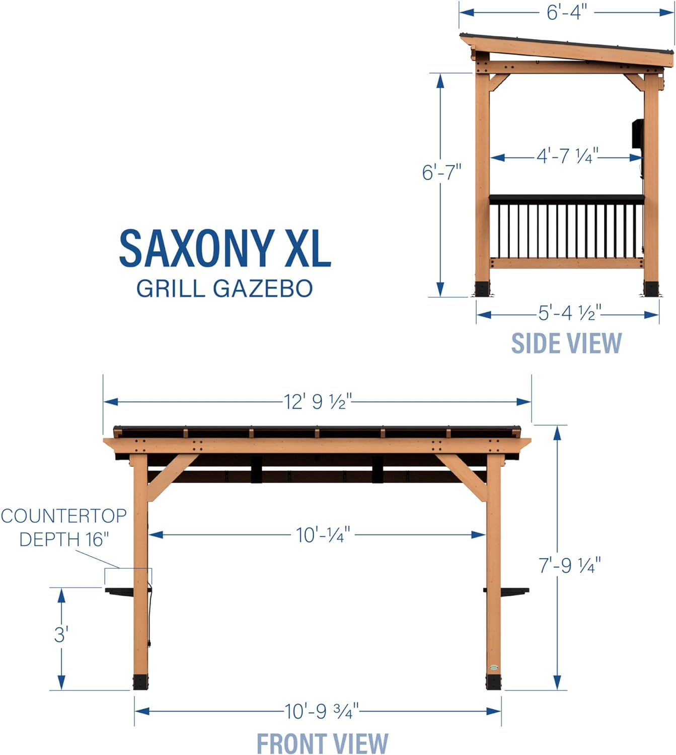 Backyard Discovery Saxony XL 12' x 6' Cedar Wood BBQ Grill Gazebo Pavilion with Hardtop Galvanized Steel Roof, Bar Tops, Powerport, Snow Support, Wind Resistance, Cook Station for Outdoor Patio, Deck