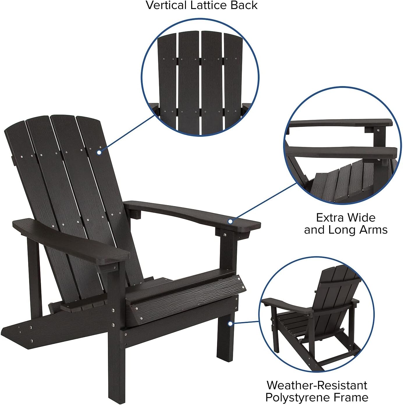 Flash Furniture Charlestown Commercial Grade Indoor/Outdoor Adirondack Chair, Weather Resistant Durable Poly Resin Deck and Patio Seating, Green