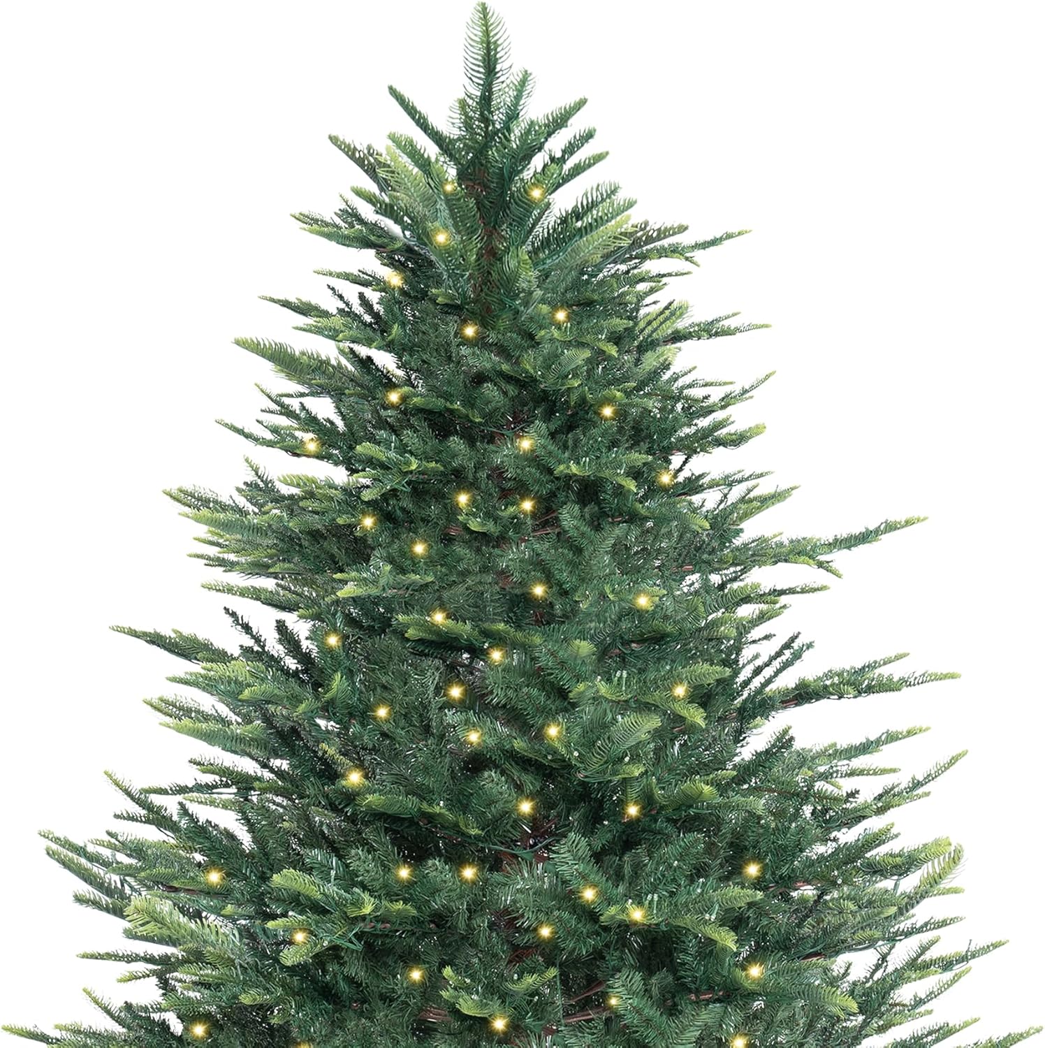 Naomi Home 6.5ft Rustic Christmas Tree with Lights, Realistic Classic Prelit with 2595 Branch Tips, 600 Warm Lights and Metal Stand, Aritificial Tree