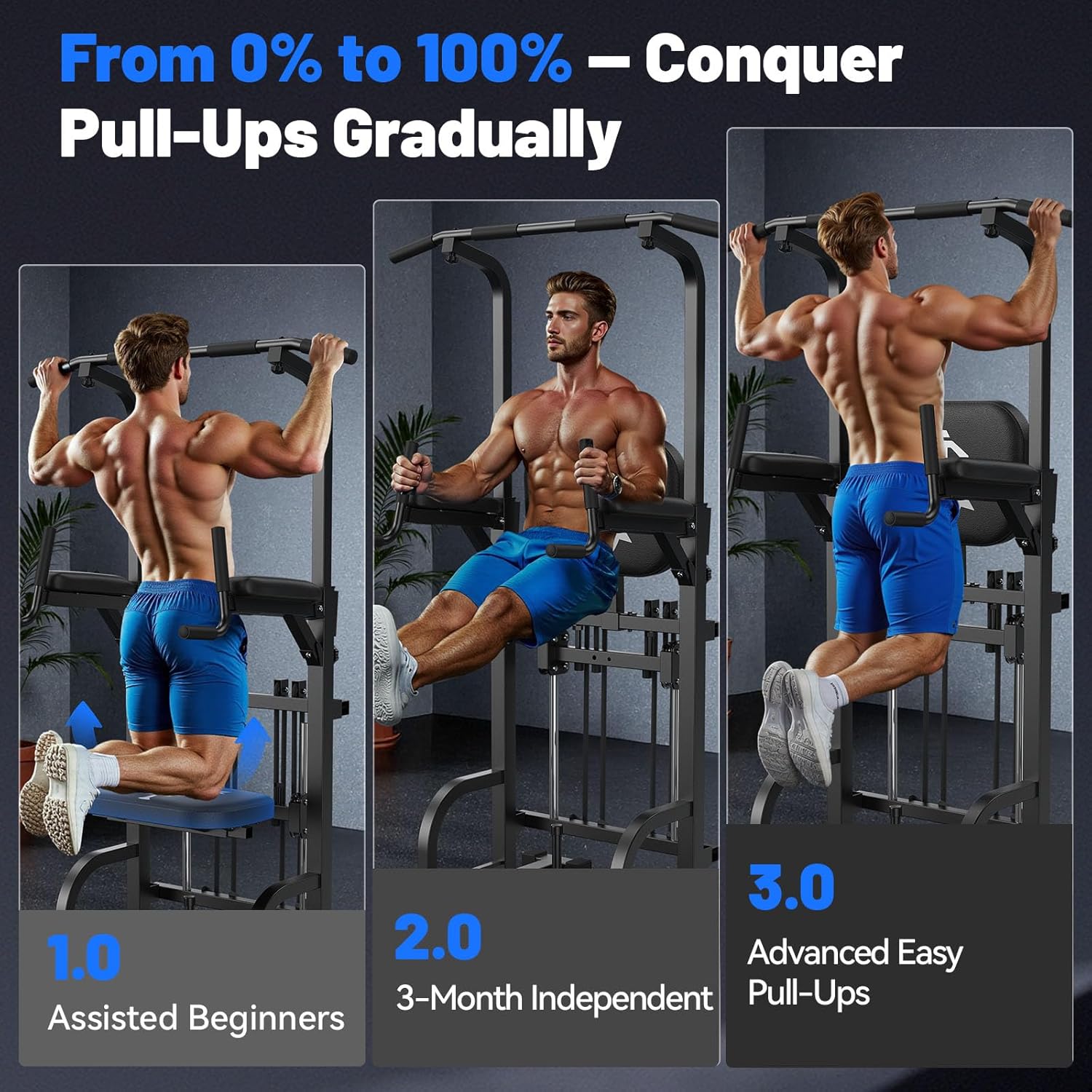 Sportsroyals Pull Up Bar Dip Station Power Tower Assistive Trainer Multi-Function Home Gym Strength Training Fitness Equipment 450LBS