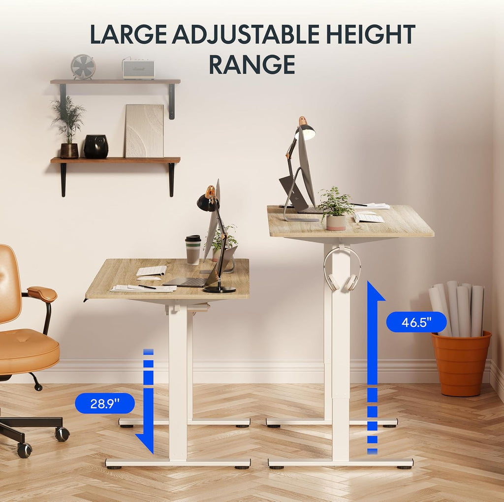 FLEXISPOT EN1 One-Piece Standing Desk 55 x 28 Inch Electric Adjustable Height Desk for Home Office and Computer Workstation (White Frame + 55" Maple Top, 2 Packages)