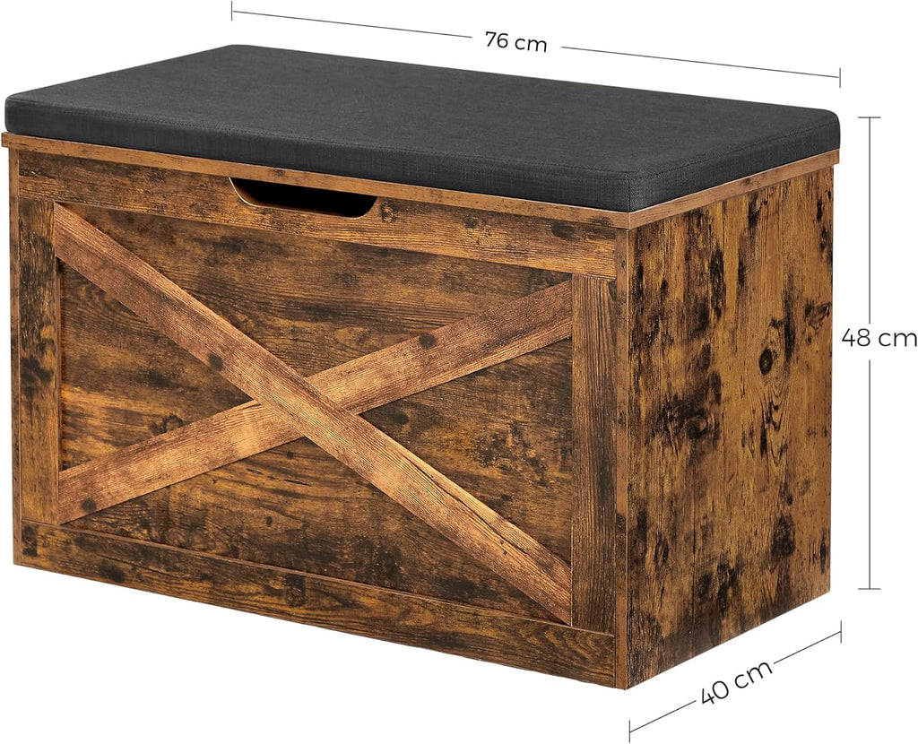 VASAGLE Shoe Bench, Storage Bench with Cupboard and 9 Open Compartments, Shoe Shelf, Padded Seat, Barn Door, 11.8 x 43.3 x 18.9 Inches, Rustic Brown ULHS058X01