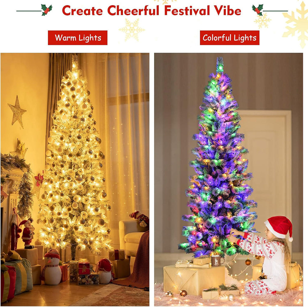 Goplus 7ft Artificial White Christmas Tree Xmas Pine Tree with Solid Metal Legs Perfect for Indoor and Outdoor Holiday Decoration