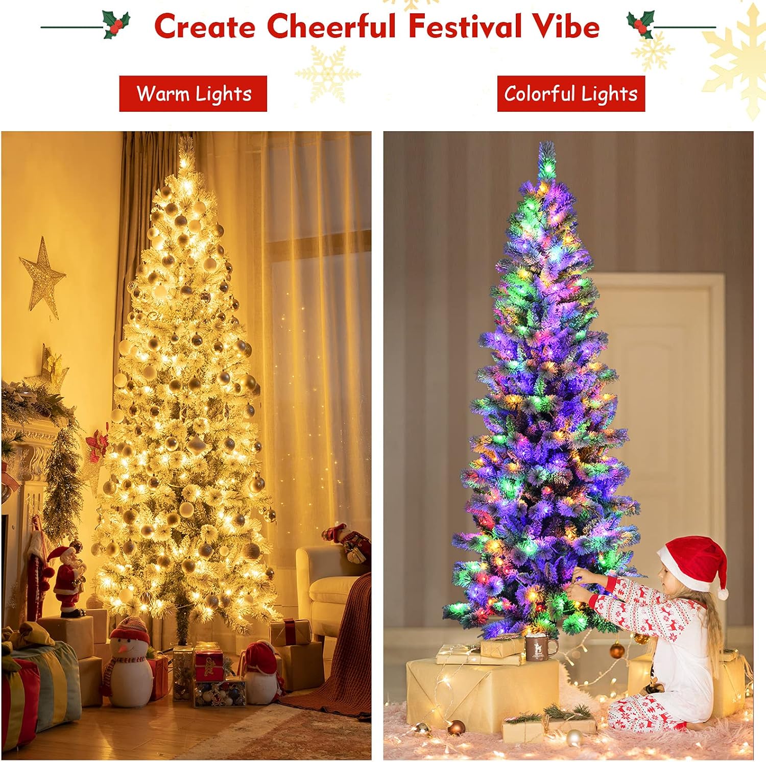 Goplus 7ft Artificial White Christmas Tree Xmas Pine Tree with Solid Metal Legs Perfect for Indoor and Outdoor Holiday Decoration