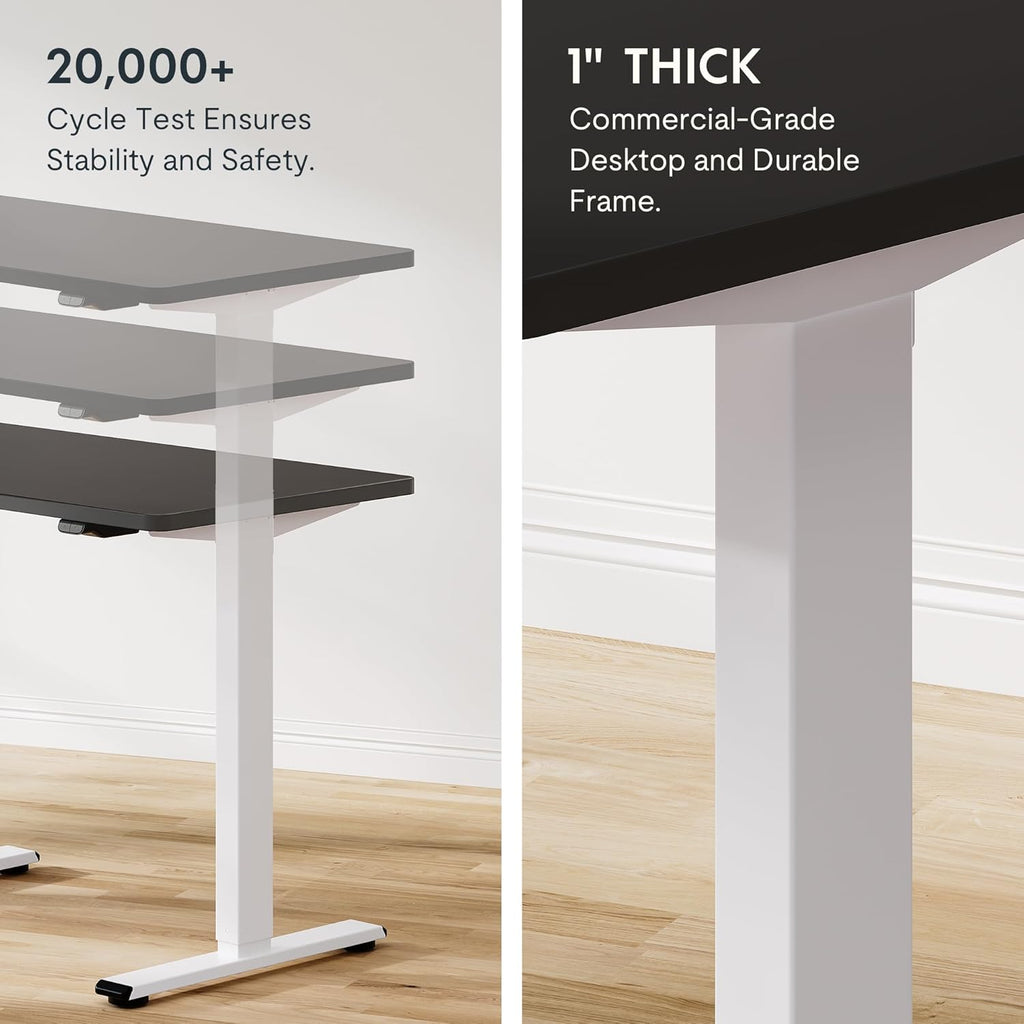 FLEXISPOT EN1 One-Piece Standing Desk 55 x 28 Inch Electric Adjustable Height Desk for Home Office and Computer Workstation (White Frame + 55" Maple Top, 2 Packages)