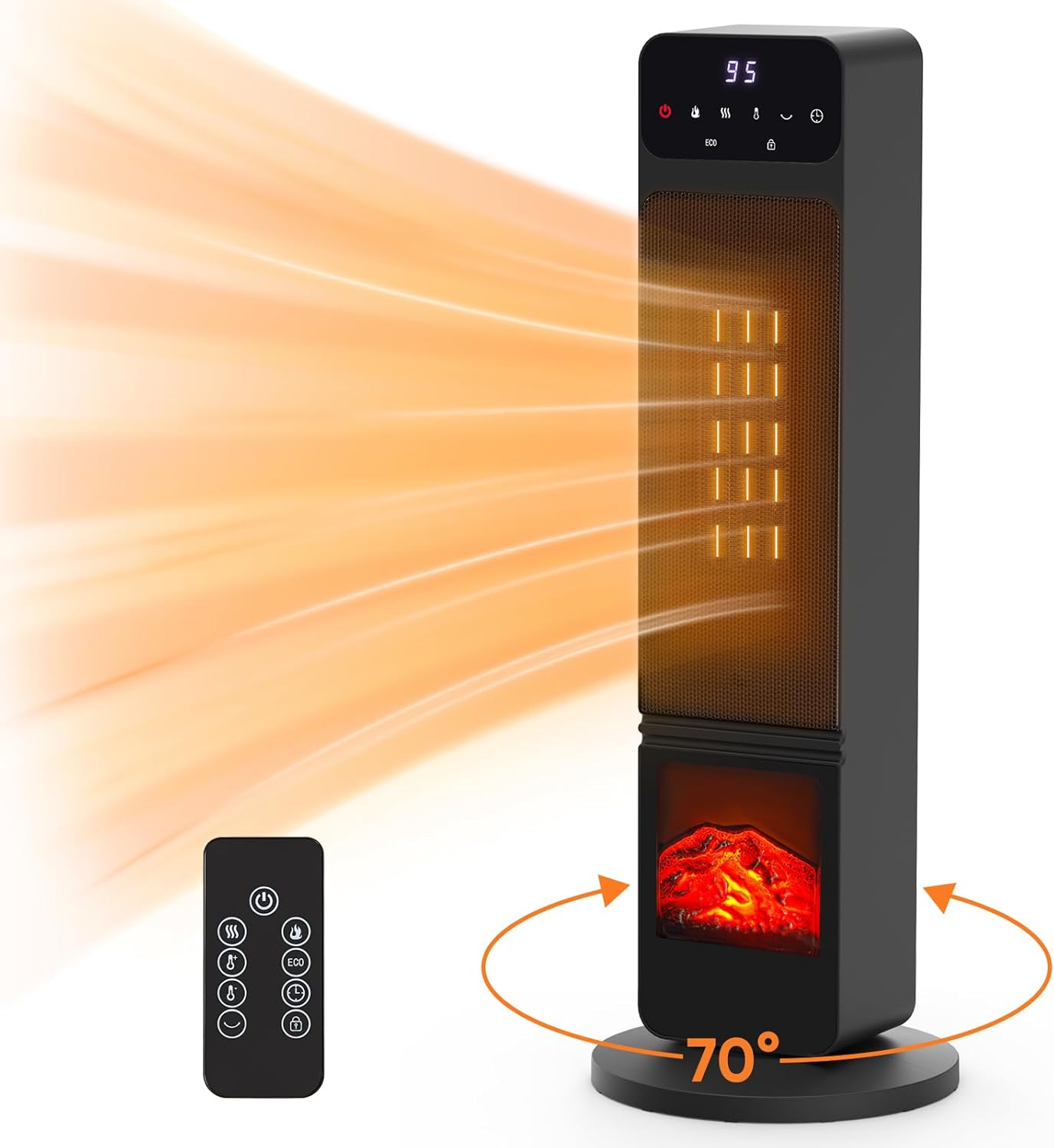 Space Heater, 1500W Portable Electric Tower Heater with Adjustable Thermostat, Timer and Remote Control, Overheating & Tip-Over Protection, 26 Inch Indoor Heater for Home Office Bedroom