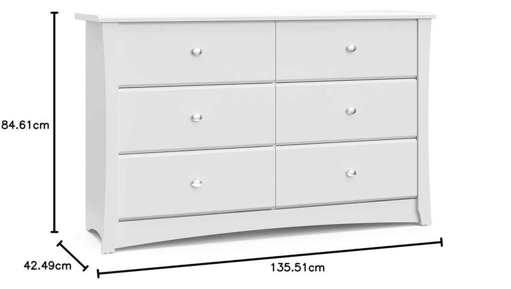 Storkcraft Crescent 6 Drawer Double Dresser (Pebble Gray) – GREENGUARD Gold Certified, For Nursery, Dresser, Kids Nursery Organizer, Chest of Drawers