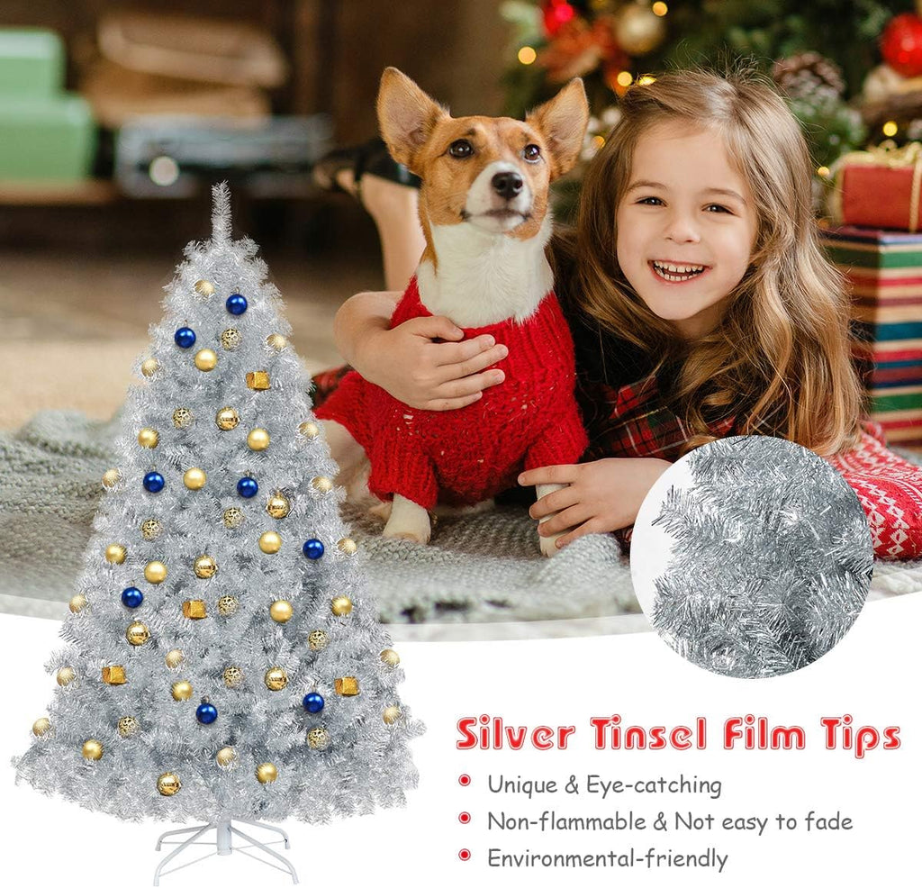 Goplus 7ft Artificial White Christmas Tree Xmas Pine Tree with Solid Metal Legs Perfect for Indoor and Outdoor Holiday Decoration