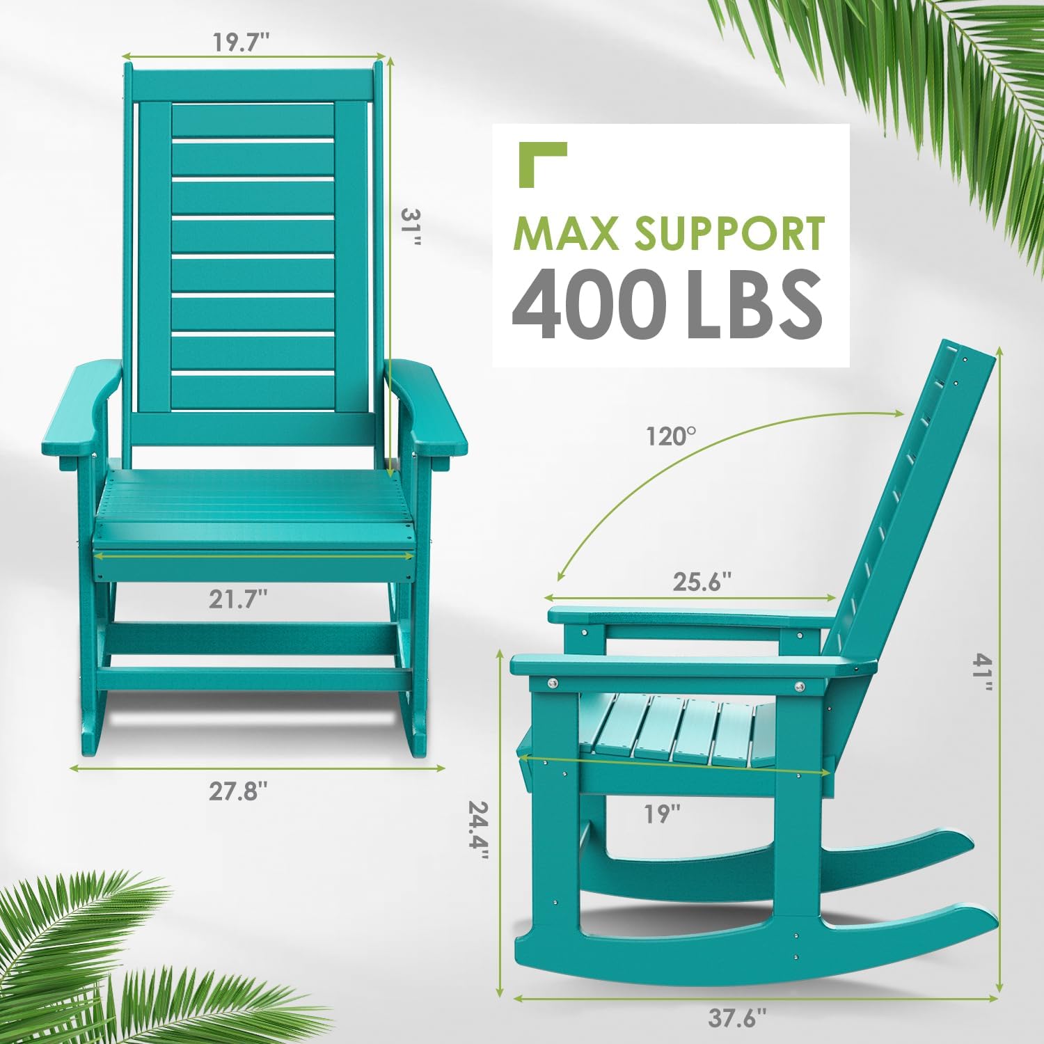 GREENVINES Outdoor Rocking Chairs | Set of 2 | Porch Rocker | HDPE Plastic | Black | Oversized Rockers | High Back | Big & Tall | Ladder Back | for Patio Outside Backyard Balcony Garden