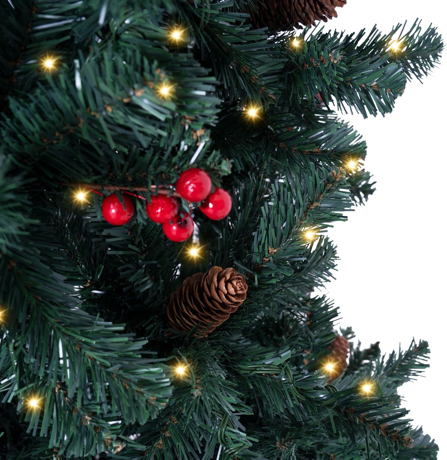 Naomi Home 6.5ft Rustic Christmas Tree with Lights, Realistic Classic Prelit with 2595 Branch Tips, 600 Warm Lights and Metal Stand, Aritificial Tree