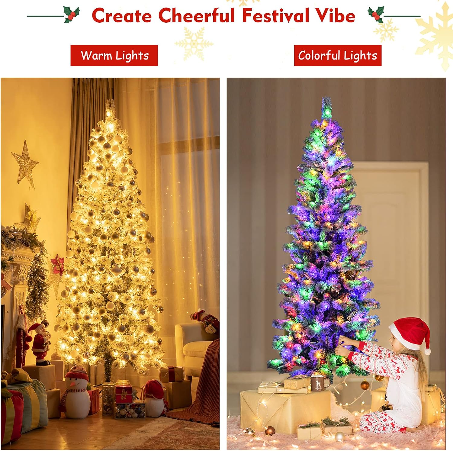 Goplus 7ft Artificial White Christmas Tree Xmas Pine Tree with Solid Metal Legs Perfect for Indoor and Outdoor Holiday Decoration