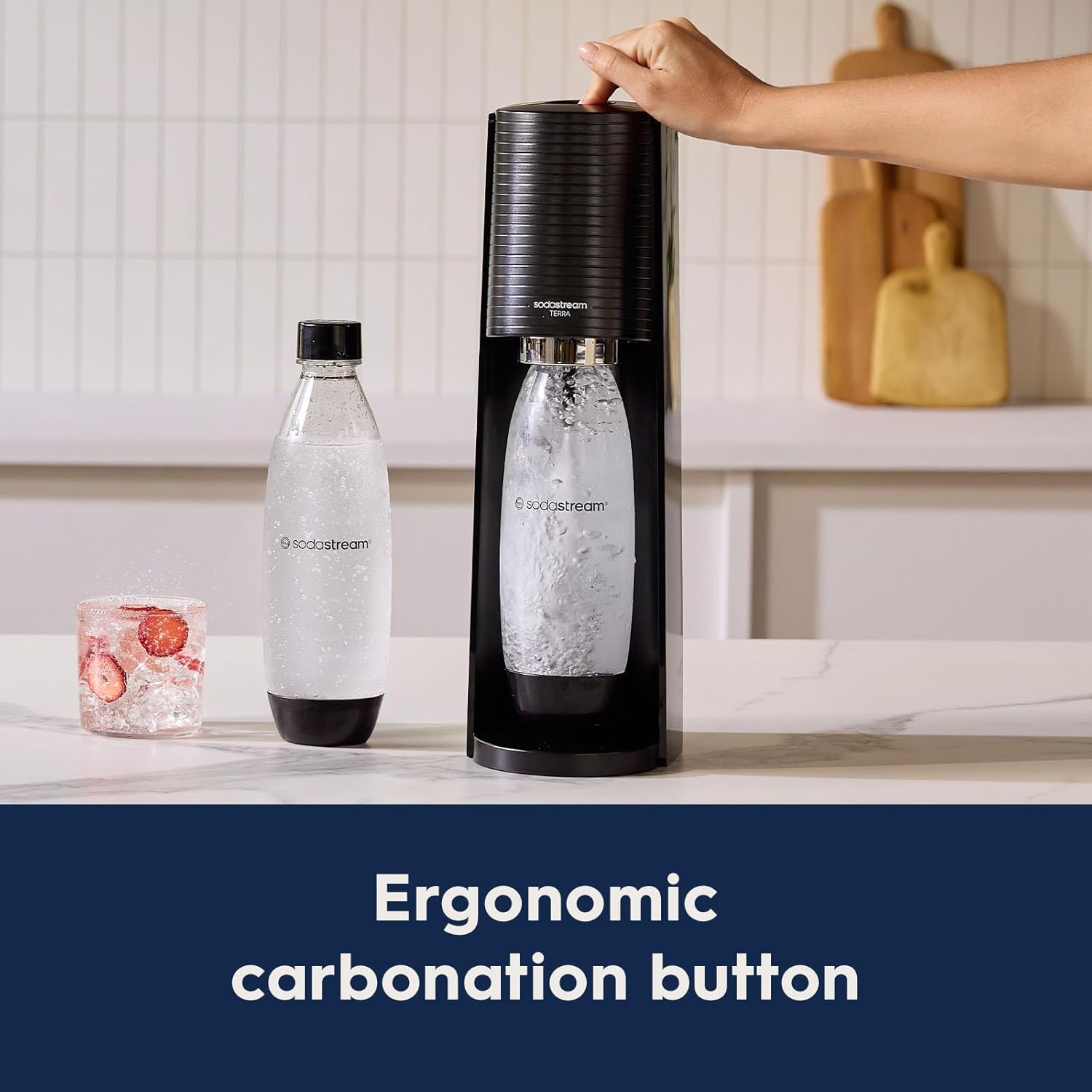 SodaStream Terra Sparkling Water Maker (Red) with CO2, Dishwasher Safe Bottle and Bubly Drop