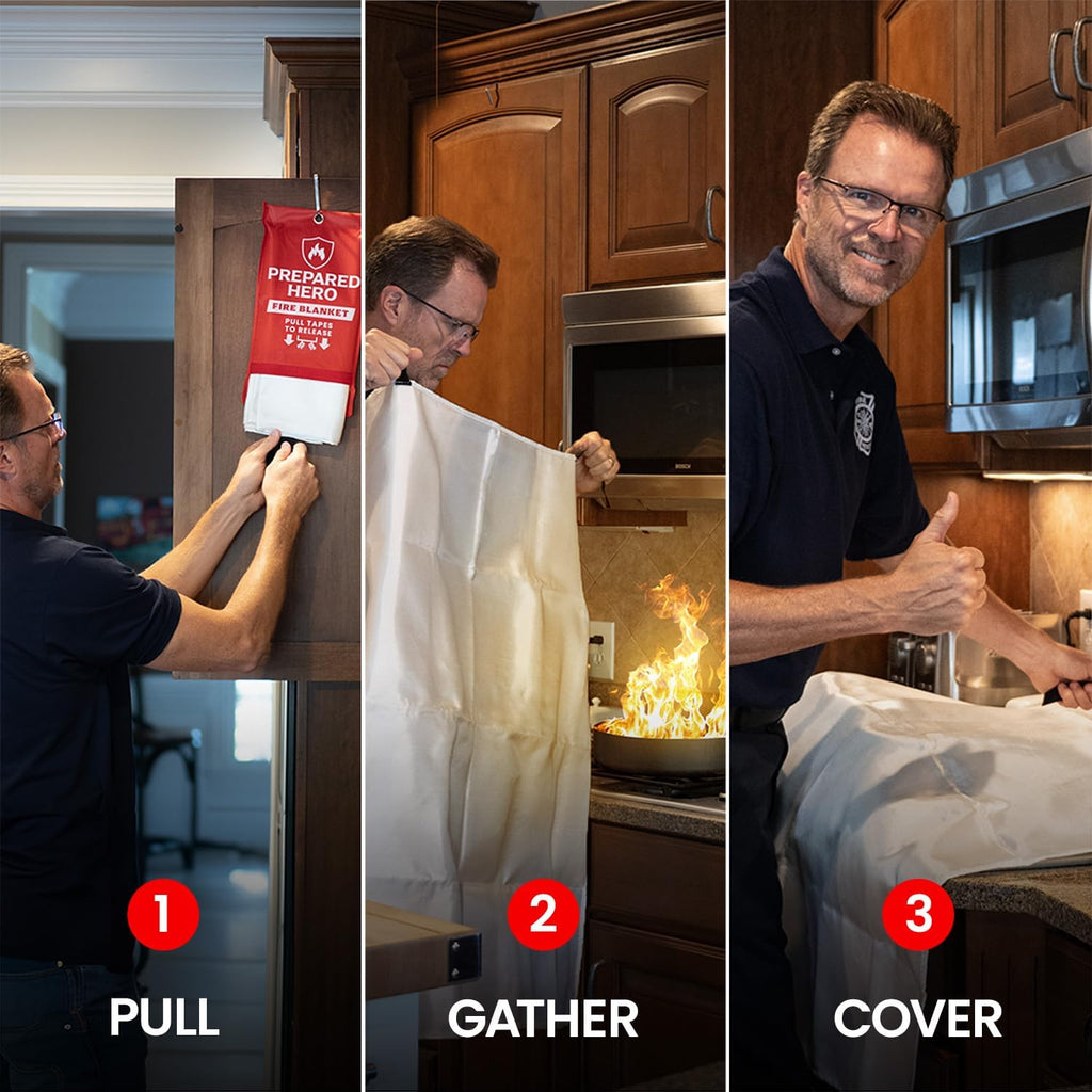 Prepared Hero Emergency Fire Blanket - 1 Pack - 40” x 40” Fiberglass Fire Blanket for Home and Kitchen - Fire Safety & Emergency Supplies - Home & Kitchen Fire Extinguisher - Home Essentials