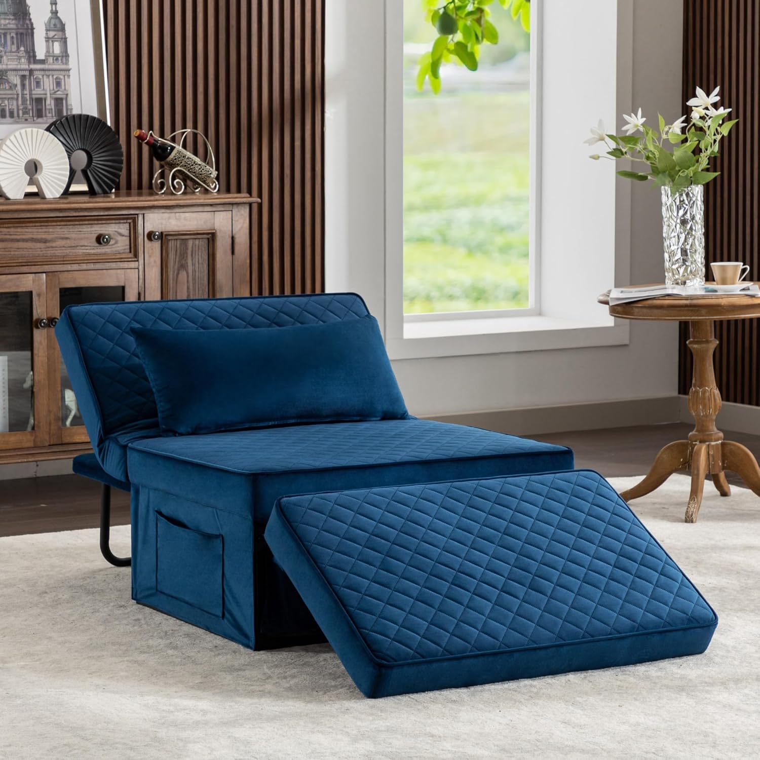 Sofa Bed, 4 in 1 Multi-Function Folding Ottoman Breathable Linen Couch Bed with Adjustable Backrest Modern Convertible Chair for Living Room Apartment Office