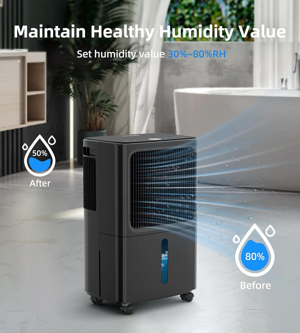 2500 Sq.Ft Dehumidifiers for Home with Drain Hose Max 34 Pints, VEAGASO Dehumidifier for Basement, Large Room, Bathroom, Bedroom, Three Modes, Intelligent Humidity Control, Dry Clothes, 24HR Timer