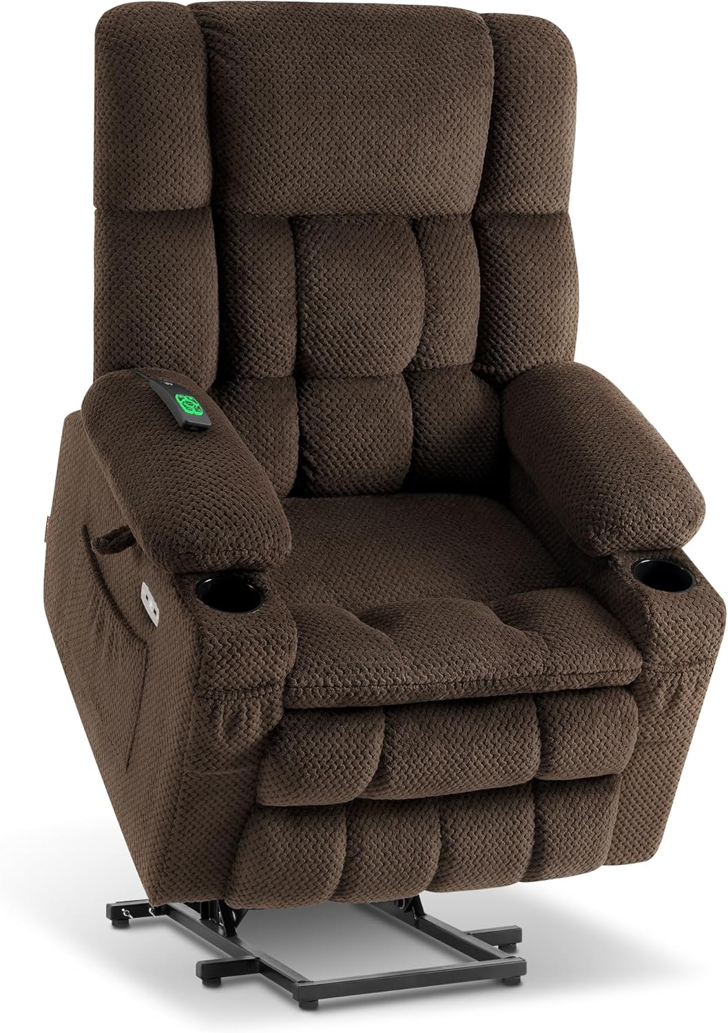 MCombo Dual Motor Power Lift Recliner Chair with Massage and Heat for Elderly People, Infinite Position, USB Ports, Cup Holders, Fabric 7890 (Medium, Yale Blue)