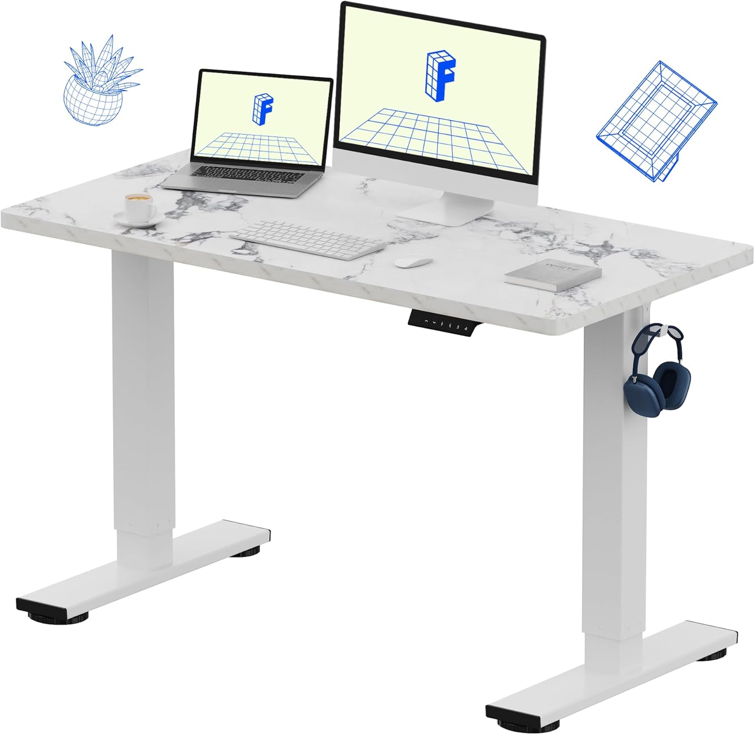 FLEXISPOT EN1 One-Piece Standing Desk 55 x 28 Inch Electric Adjustable Height Desk for Home Office and Computer Workstation (White Frame + 55" Maple Top, 2 Packages)