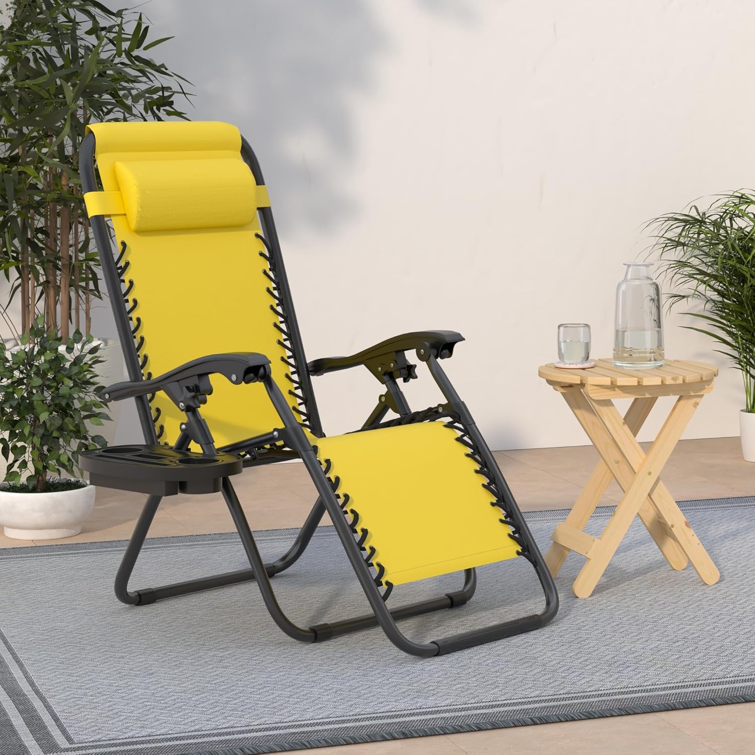 Best Choice Products Set of 2 Adjustable Steel Mesh Zero Gravity Lounge Chair Recliners w/Pillows and Cup Holder Trays - Beige