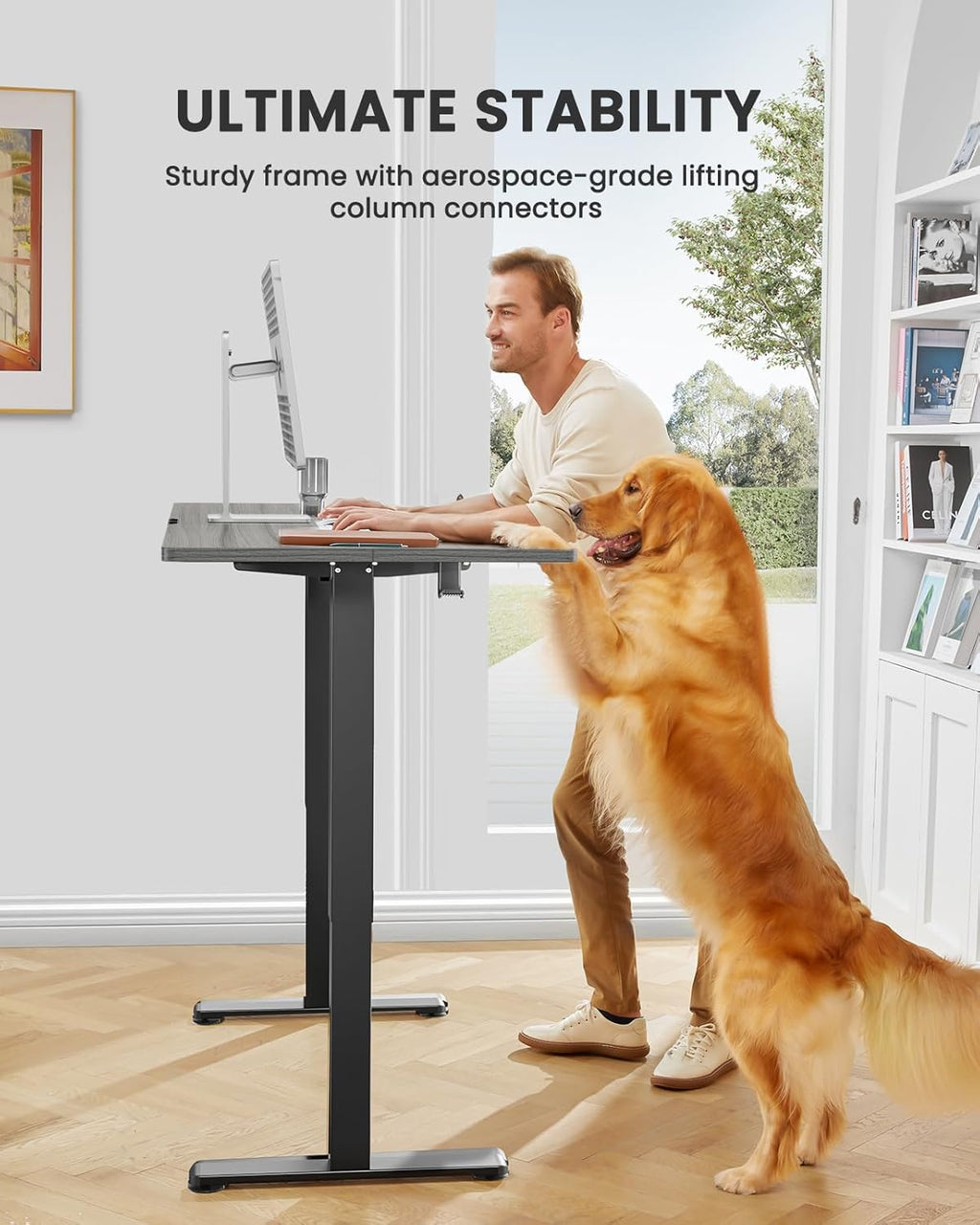 ErGear Height Adjustable Electric Standing Desk, 40 x 24 Inches Sit Stand up Desk, Memory Computer Home Office Desk (Light Vintage Brown)