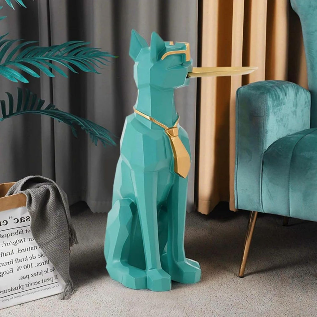 homary Modern Resin Dog Sculpture Geometric Standing Statue Cute End Side Table with Metal Storage Tray Tissue Box (White)