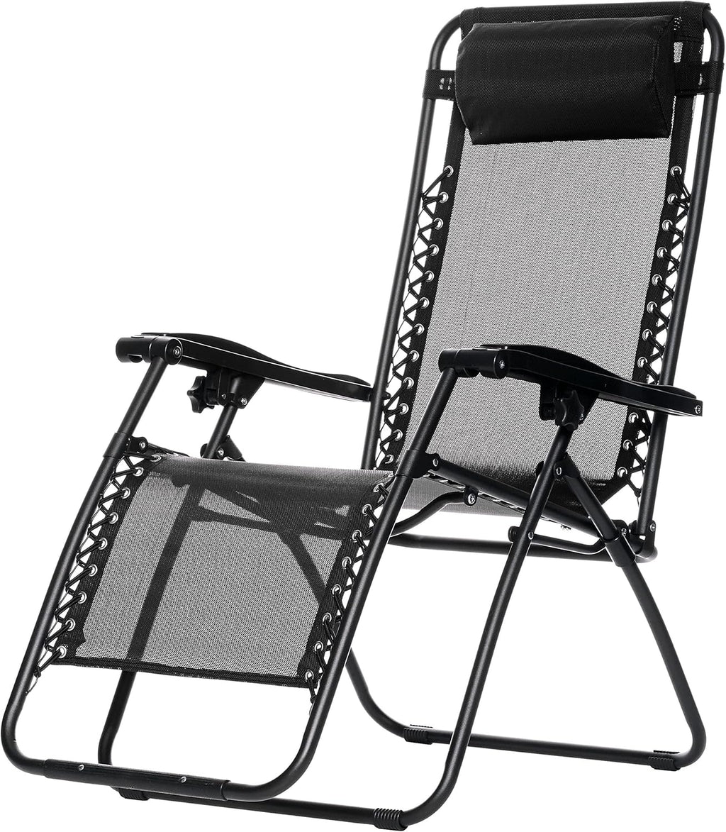 Basics Outdoor Textilene Adjustable Zero Gravity Folding Reclining Lounge Chair with Pillow, 26", Navy Blue