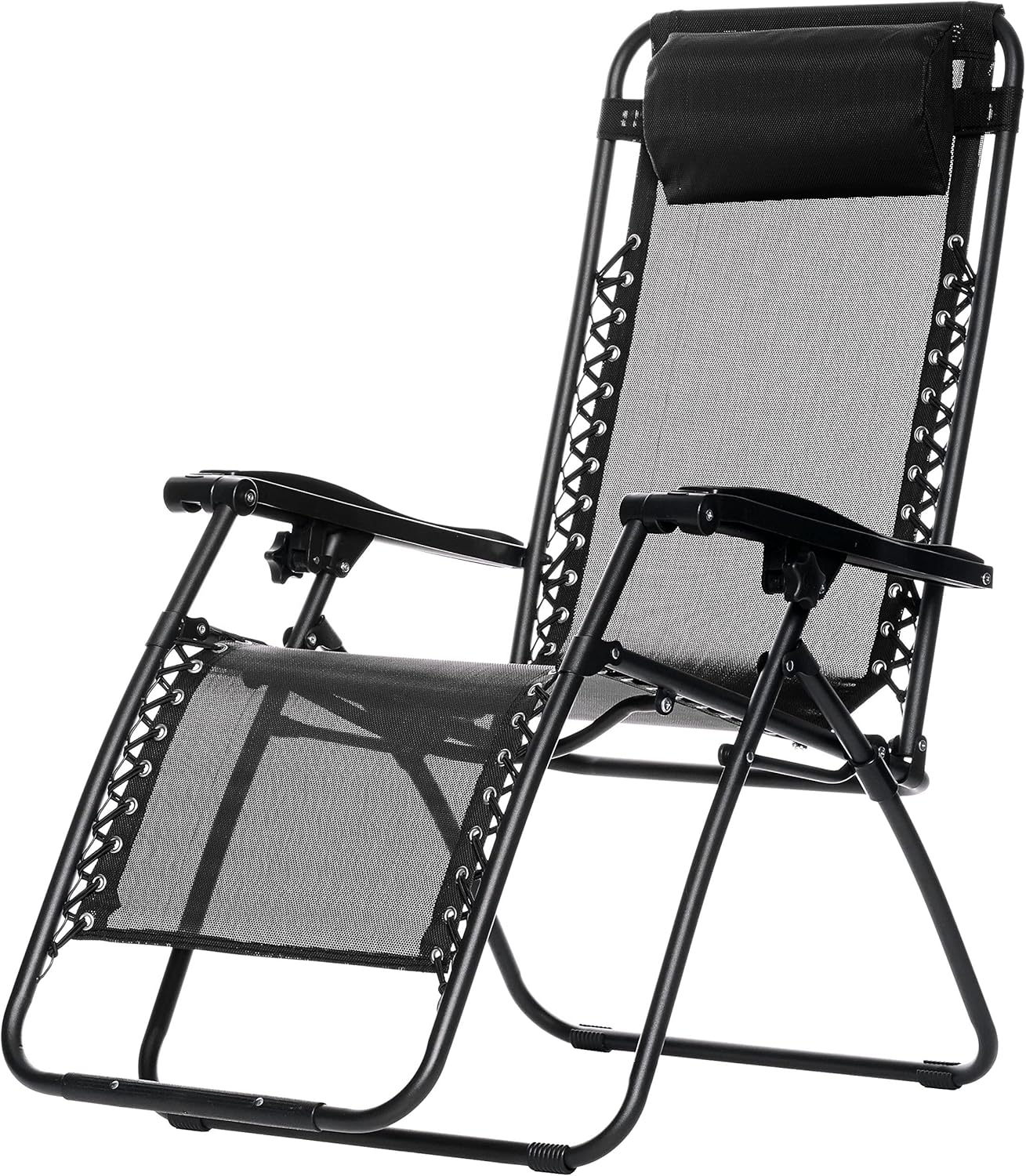 Basics Outdoor Textilene Adjustable Zero Gravity Folding Reclining Lounge Chair with Pillow, 26", Navy Blue