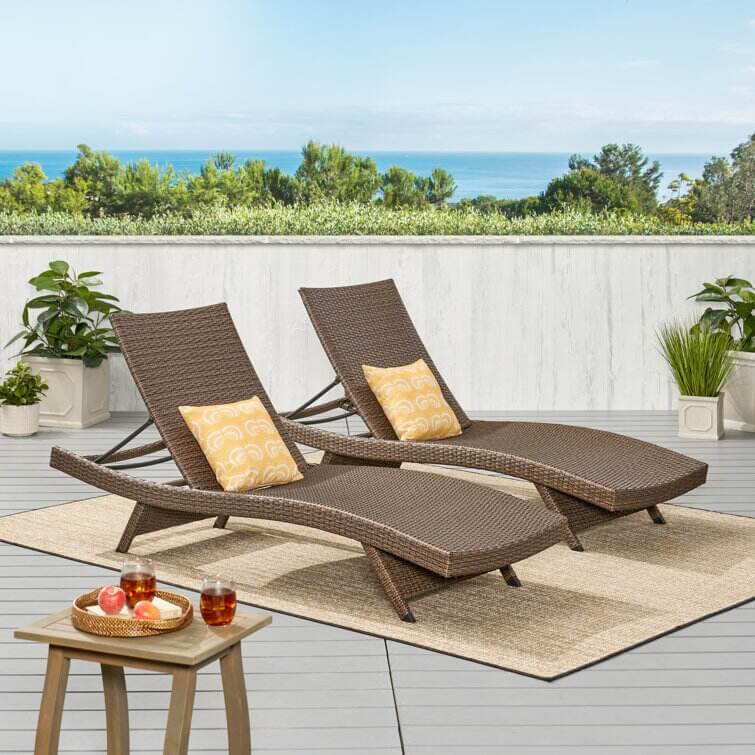 Breton Outdoor Wicker Chaise Lounge (Set of 2)