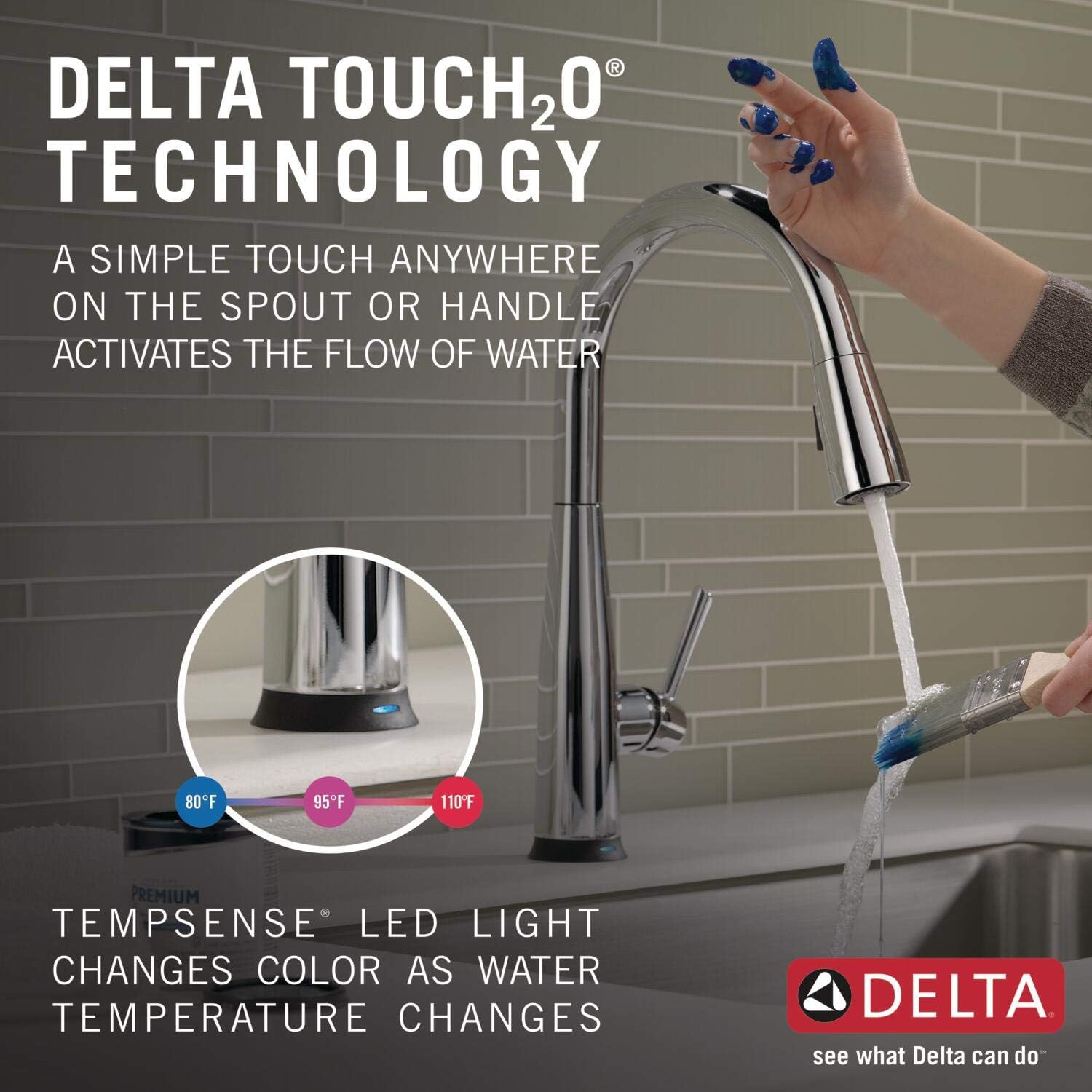 Delta Essa Touchless Kitchen Faucet with Touch Technology, Brushed Nickel Kitchen Sink Faucet with Pull Down Sprayer, Single Hole, Arctic Stainless 9113TL-AR-DST