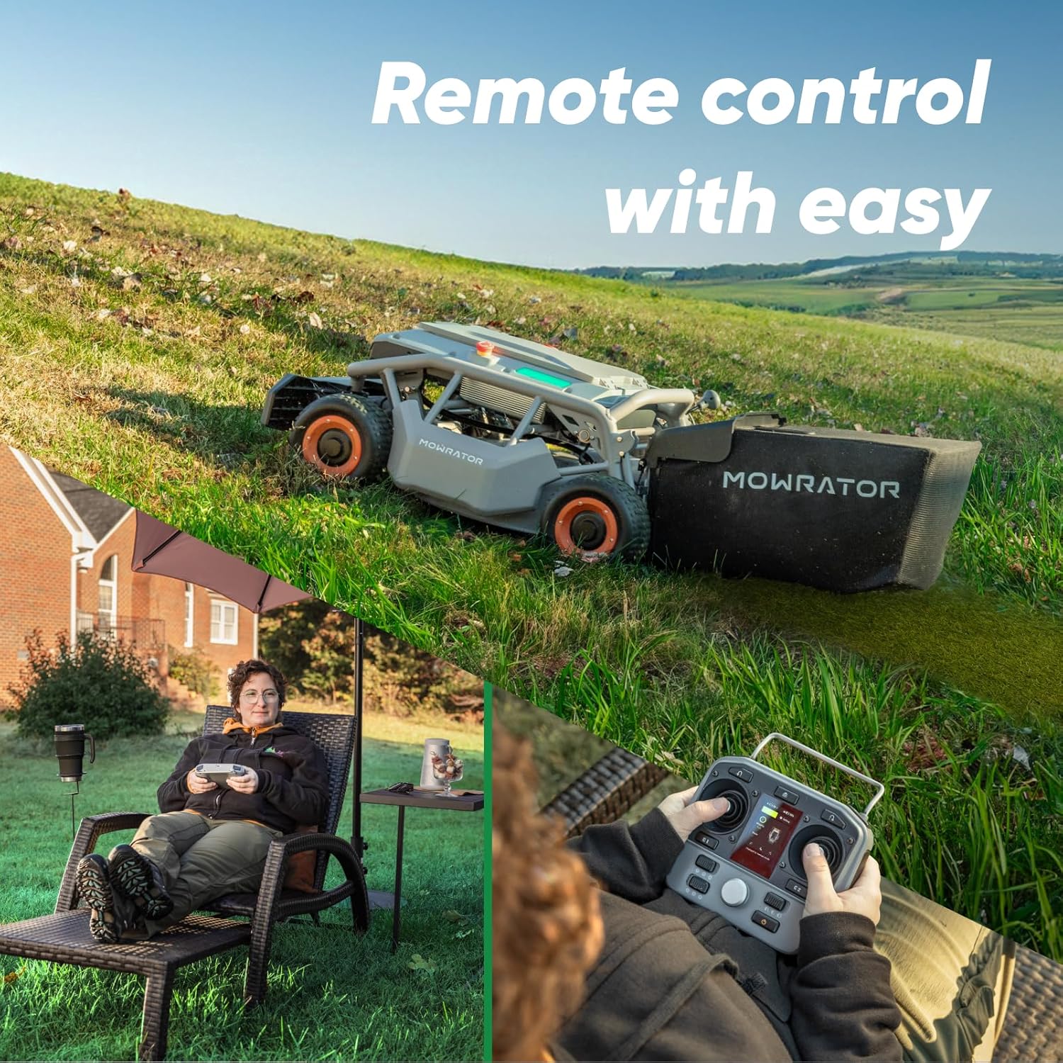 Remote Control Lawn Mower S1 2WD 56V18Ah, Multi-Functions RC Lawn Mower with 1.8-4.6 Inch Cutting Height 21 Inch Real Blade for Mowing 1.12 Acres