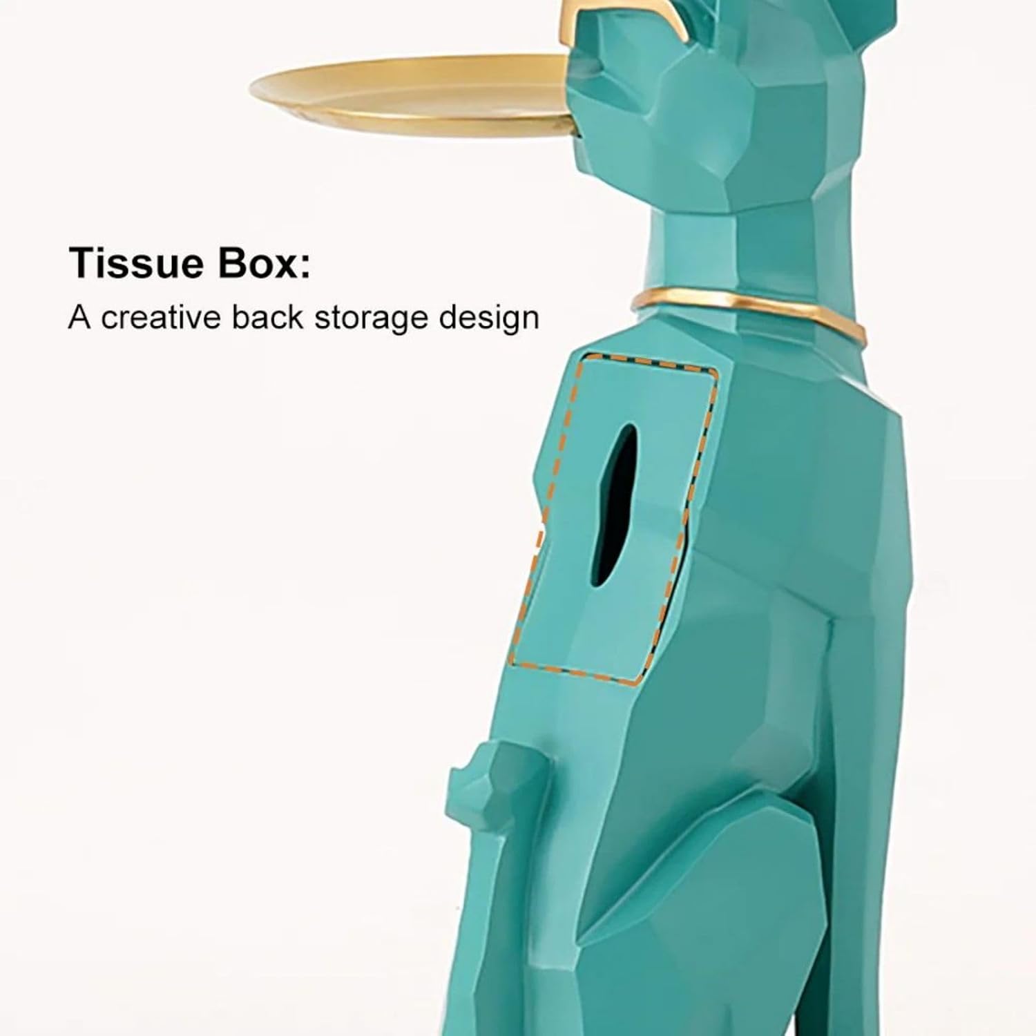 homary Modern Resin Dog Sculpture Geometric Standing Statue Cute End Side Table with Metal Storage Tray Tissue Box (White)