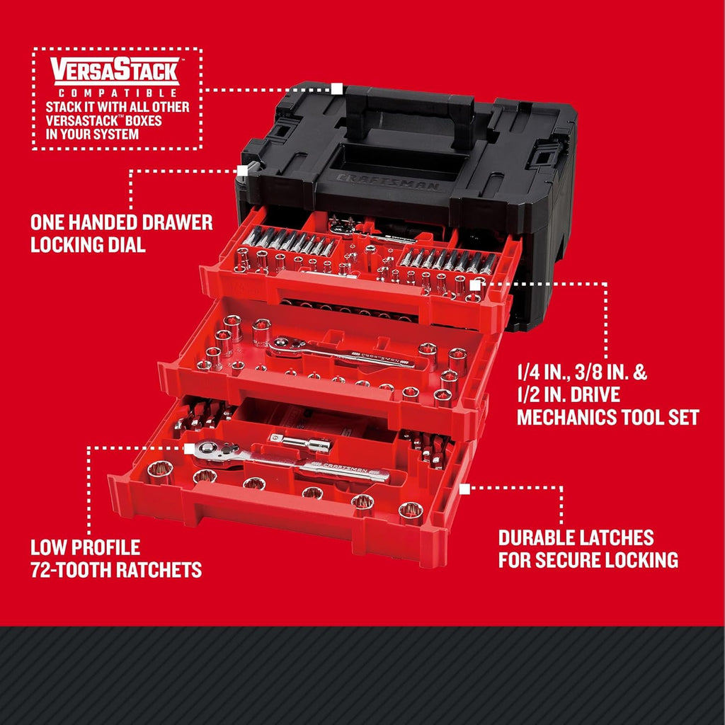 CRAFTSMAN Socket Set, 262-Piece Mechanic Tool Set, 1/4", 3/8", 1/2" Drive, SAE / Metric, (CMMT45307)
