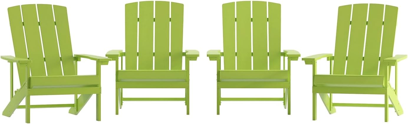 Flash Furniture Charlestown Commercial Grade Indoor/Outdoor Adirondack Chair, Weather Resistant Durable Poly Resin Deck and Patio Seating, Green