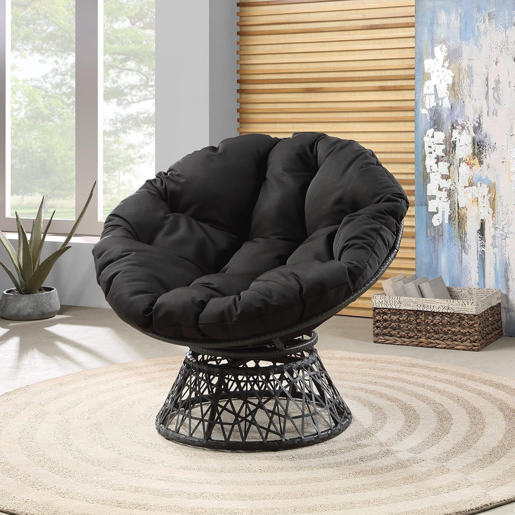 OSP Home Furnishings Wicker Papasan Chair with 360-Degree Swivel, Brown Frame with Brown Cushion